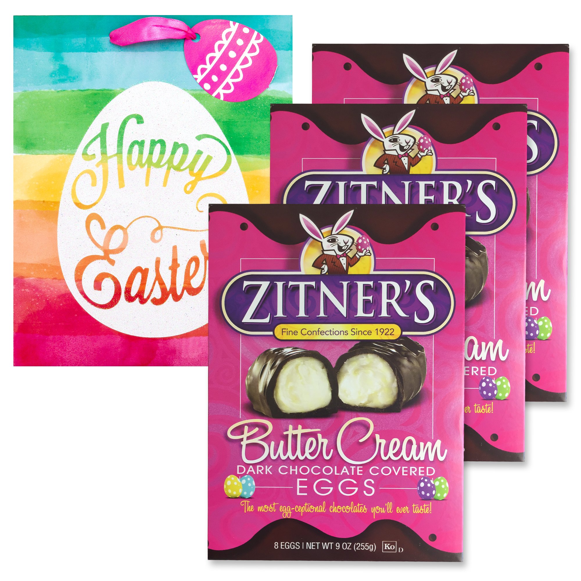 Zitners Butter Cream Egg-ceptional Dark Chocolate Covered Eggs | Pack of 3, 9Oz 24 Eggs Total | Easter Themed Gift Bag | For Easter Basket, Easter Egg Hunt, Spring Treats, Cookies, Bunny Cake
