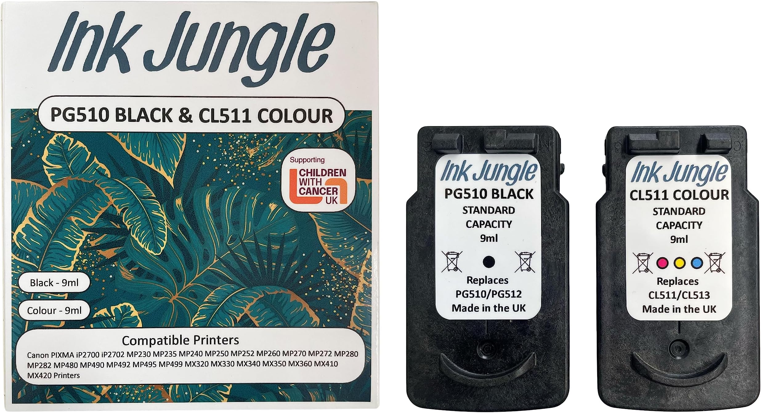 Ink Jungle PG-510 Black & CL-511 Colour Remanufactured Ink Cartridge For Canon PIXMA MP495 Inkjet Printers