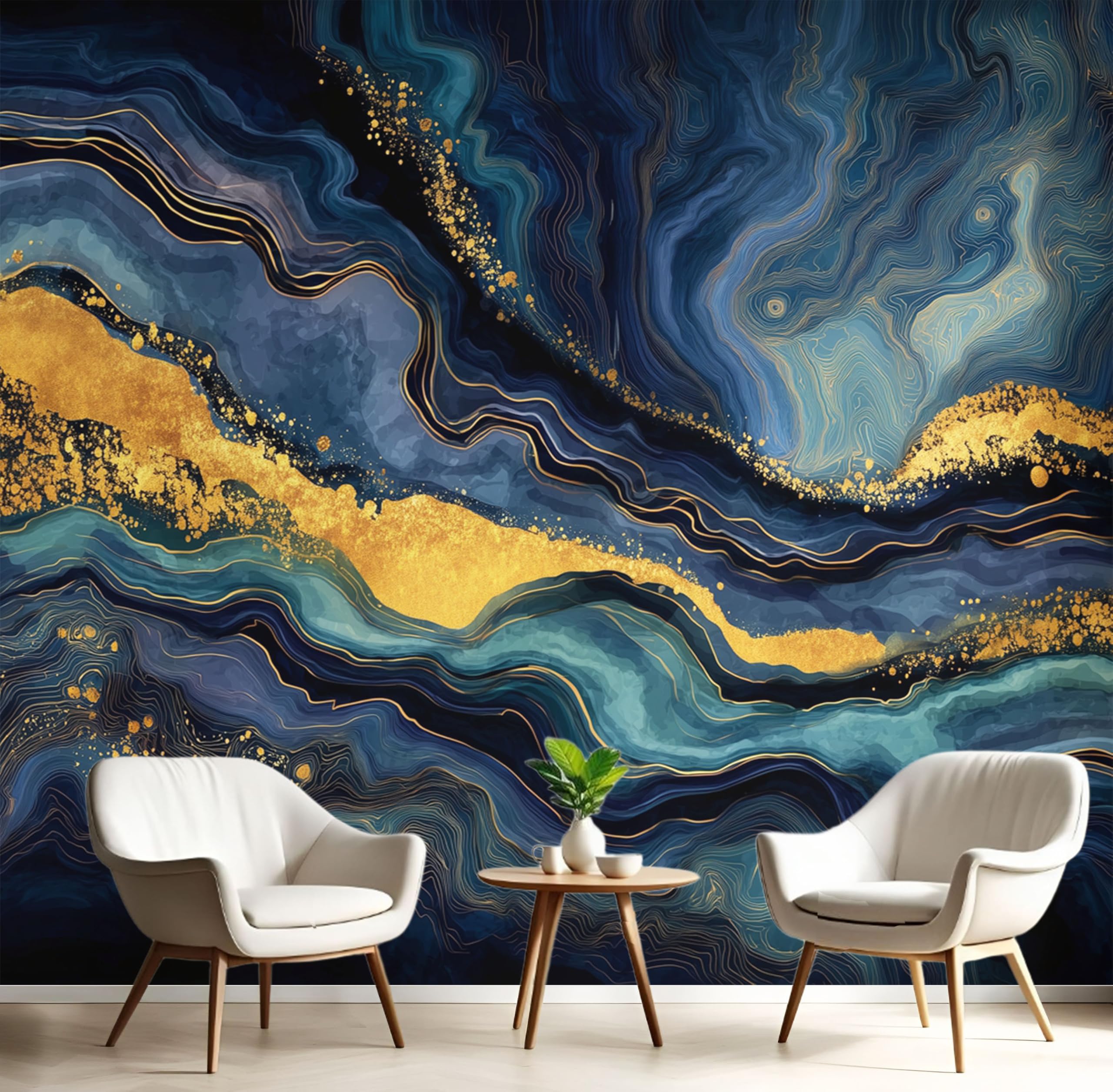 Papier peint panoramique en soie bleu marine Onyx 300x210 cm