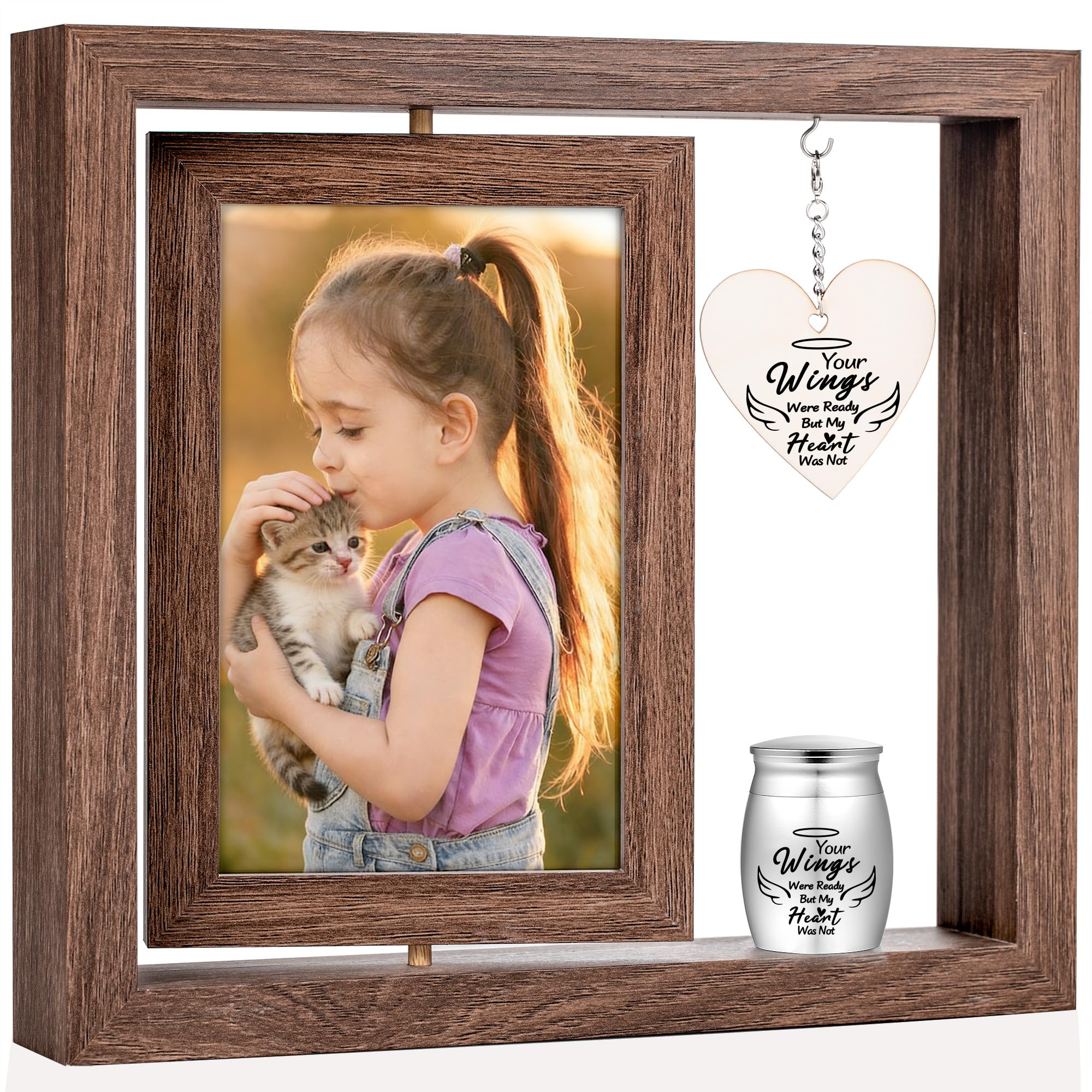 MQIGO Pet Memorial Picture Frame with Mini Urn, Real Glass 4x6 Display
