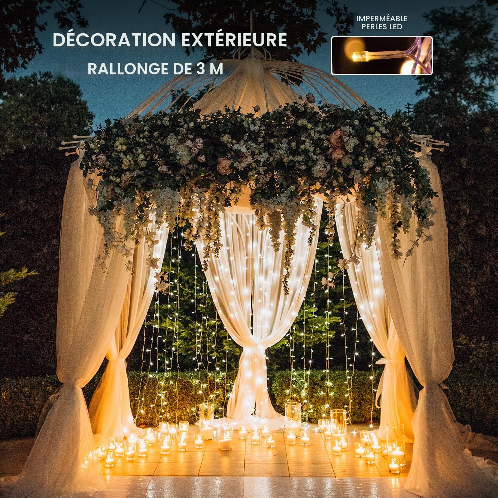 A.bigwhale Rideau Lumineux 3m x 2m, 2 Pièces Guirlande Lumineuse Noël avec Timer, Rideau lumière Interieur Extérieur Étanche 8 Modes Pour Mur Fenêtre Mariage Chambre Balcon Décoration de Noël