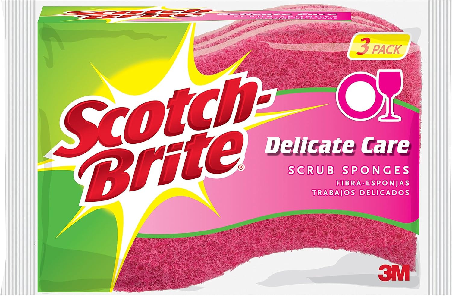 Scotch-Brite Delicate Care Scrub Sponge,3 Count (Pack of 8)