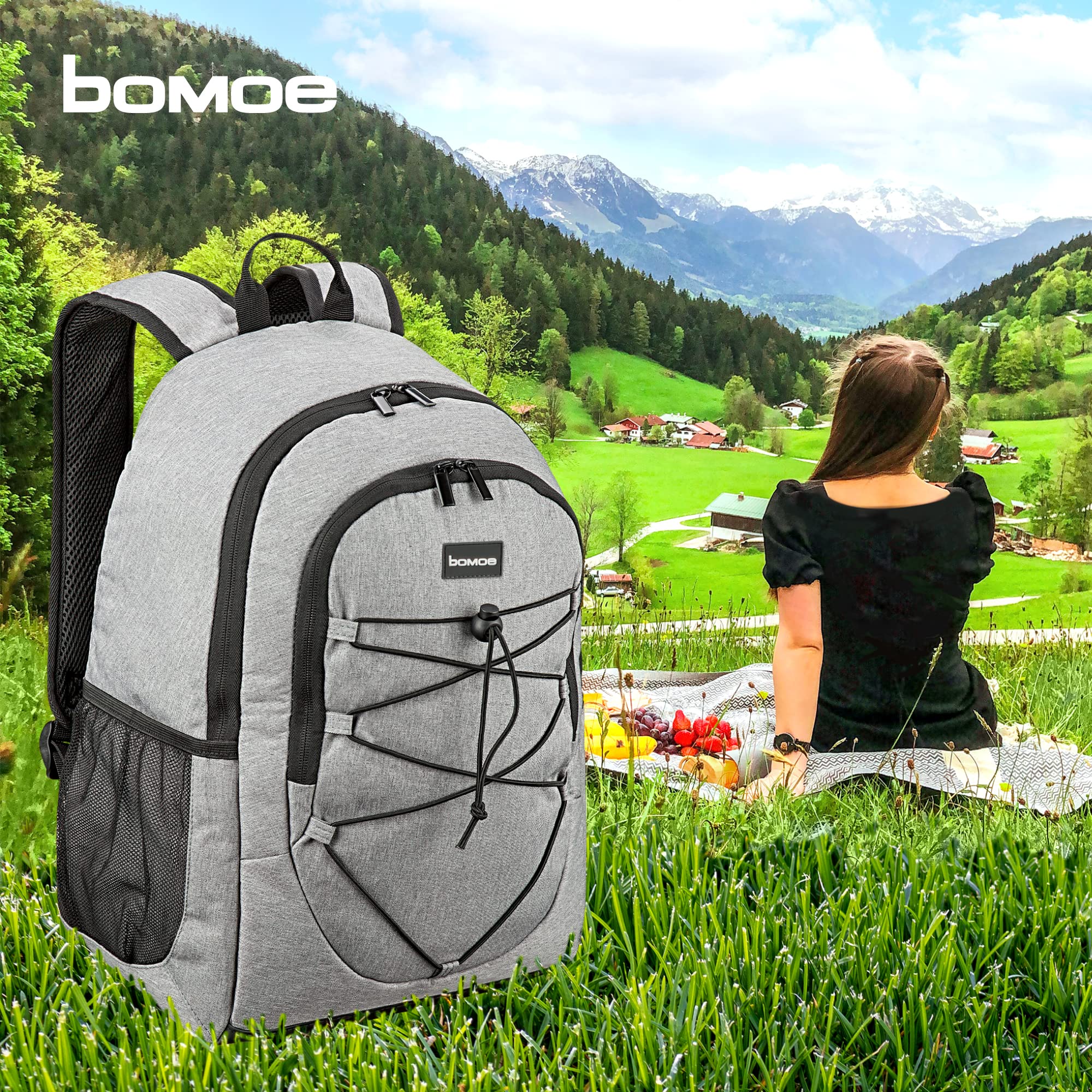 Bomoe IceBreezer Sac à Dos Isotherme 25L/35L – Glacière Souple Pliable 16h Fraîcheur – Gris/Anthracite – Parfait Pique-Nique, Barbecue, Voyage