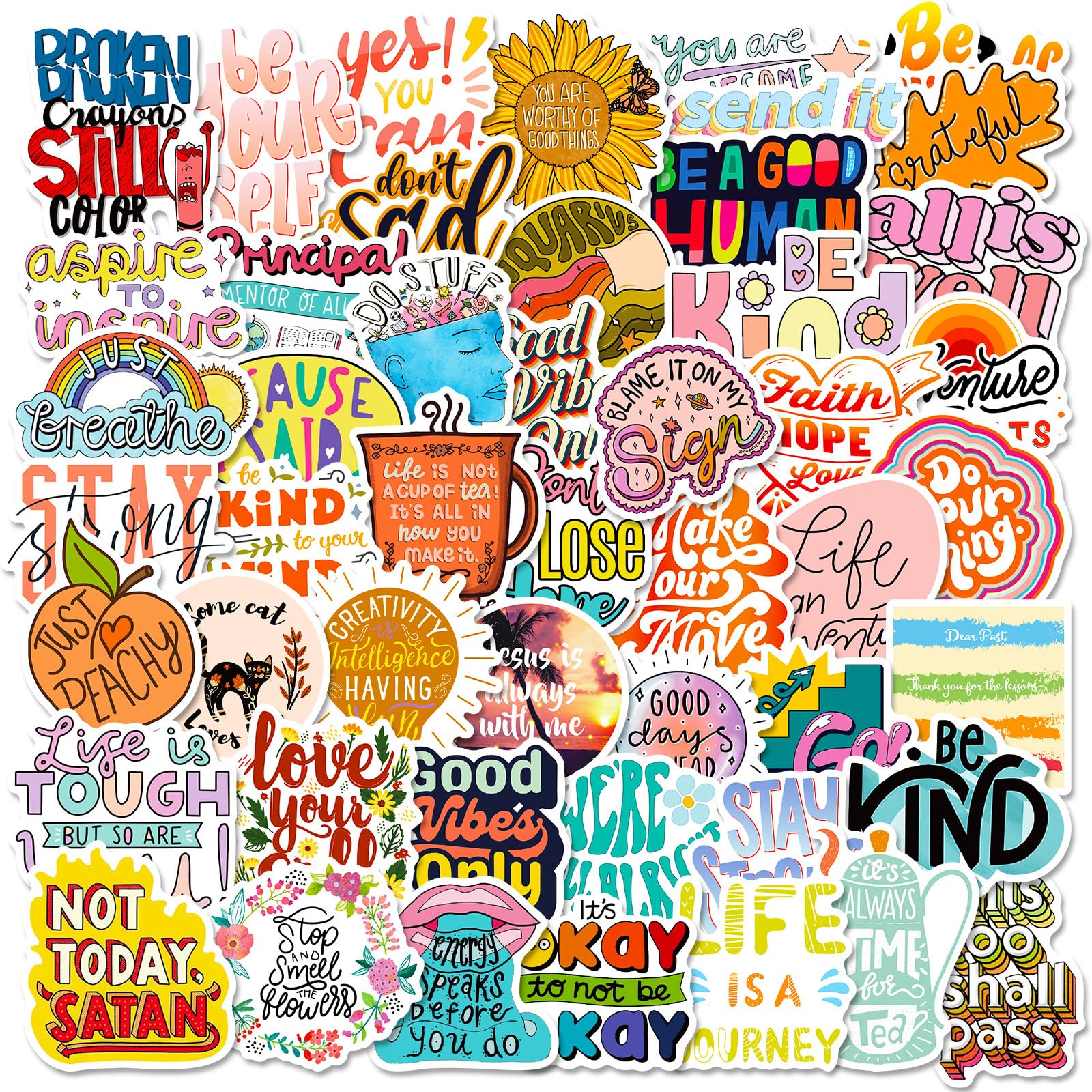 50Pcs Motivational Stickers, Holographic Motivational Sticker Pack, Positive Journal Encouraging Shiny Quotes for Kids, Teachers, Classroom,