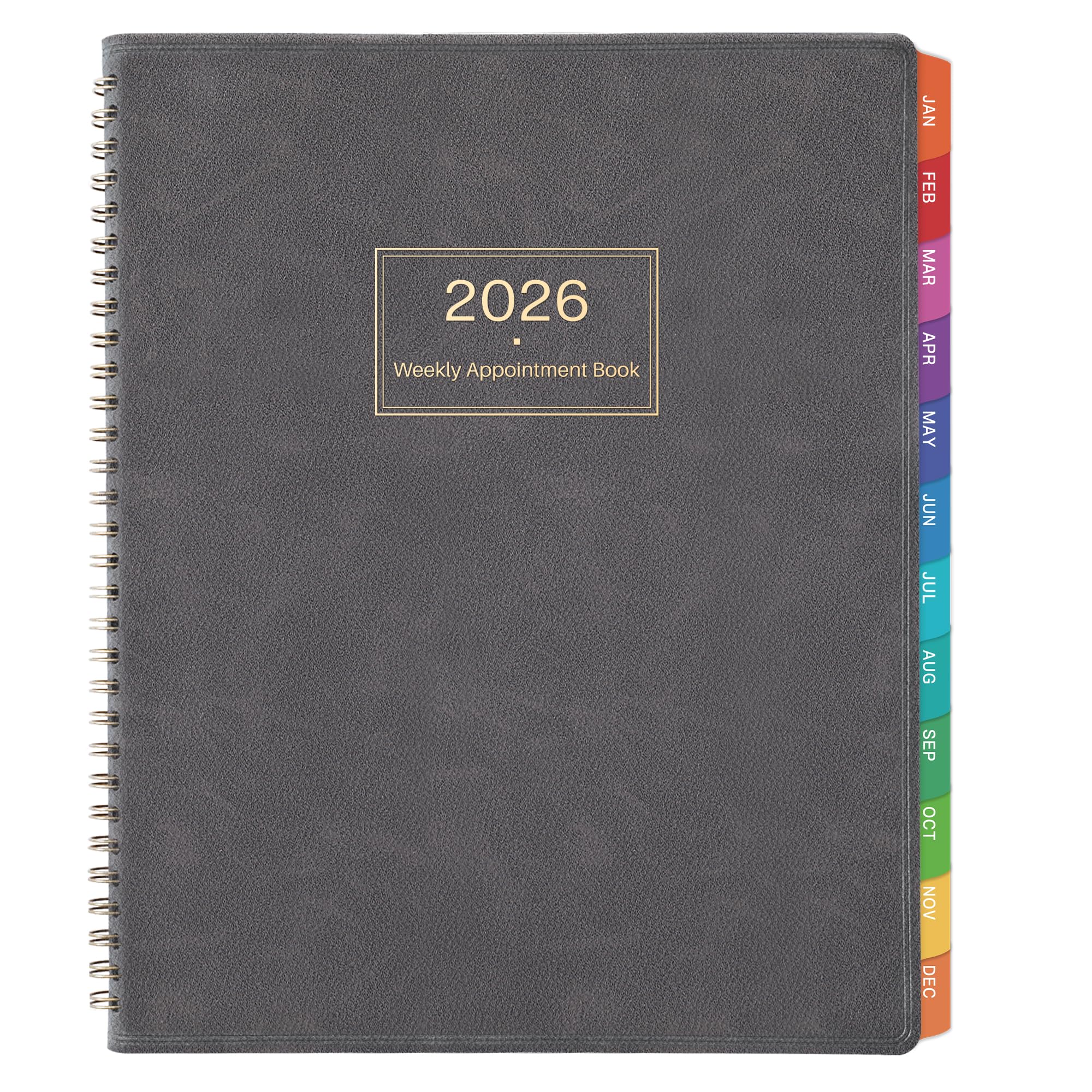 2026 Appointment Book & Planner - 2026 Daily Hourly Planner, JAN 2026 - DEC 2026, 9" x 11", 2026 Planners, 2026 Weekly Appointment Book with 15-Minute Interval, To Do List, Colorful Tabs, Leather Cover - Grey