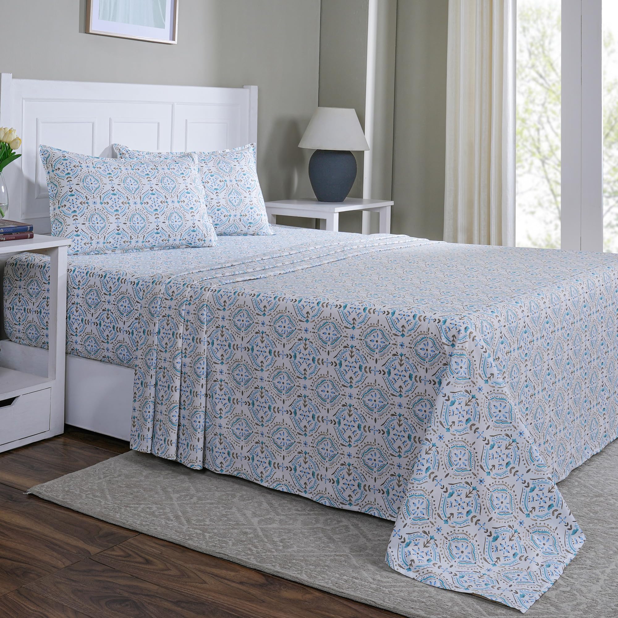 maspar 100% Cotton Printed King Size Bedsheet with 2 Pillow Case - 144 TC-picture-14