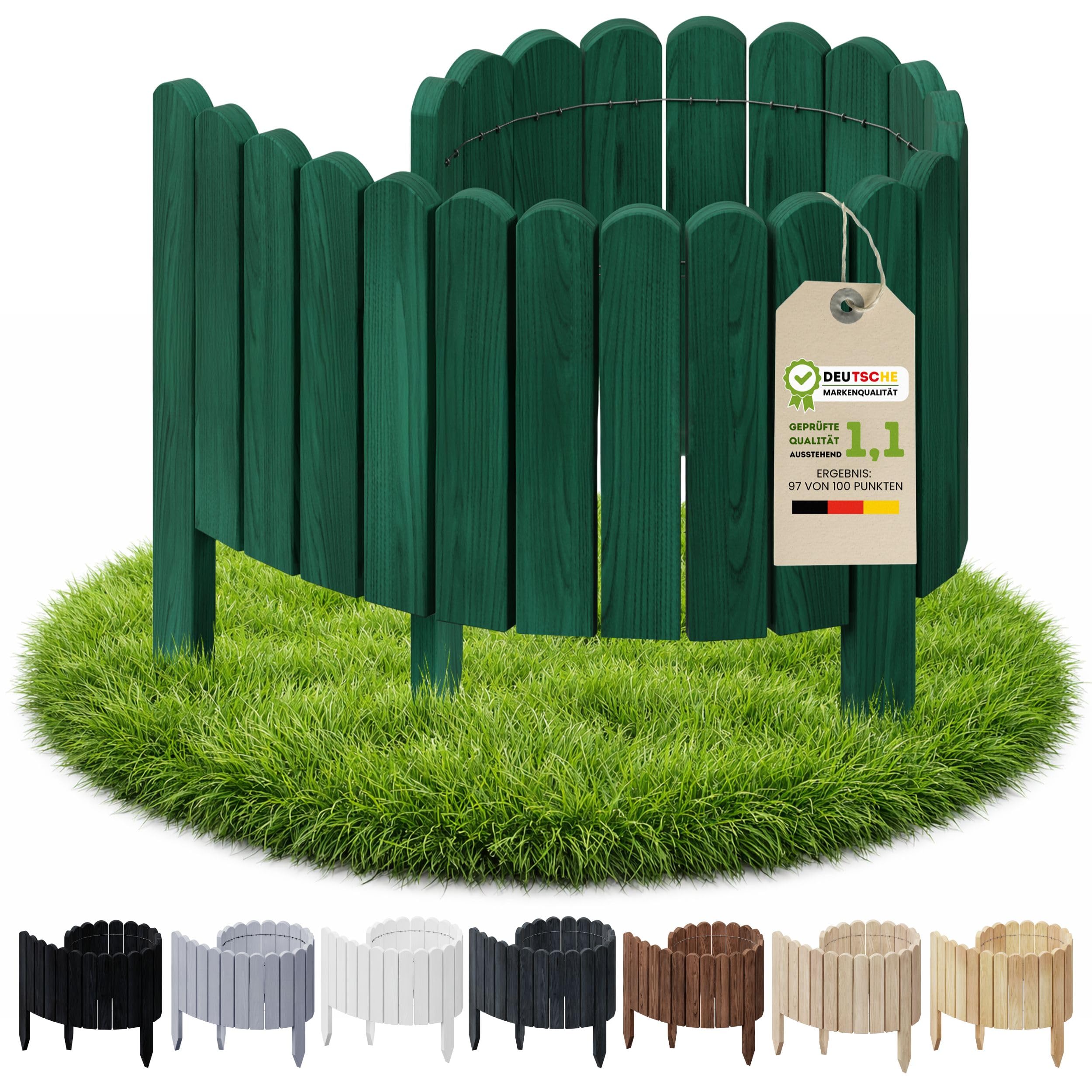 Floranica Garden Border Lawn Edging 20 x 100 cm Green Wooden Lawn Edge Garden Fence Wooden Fence Flexible Roll Border