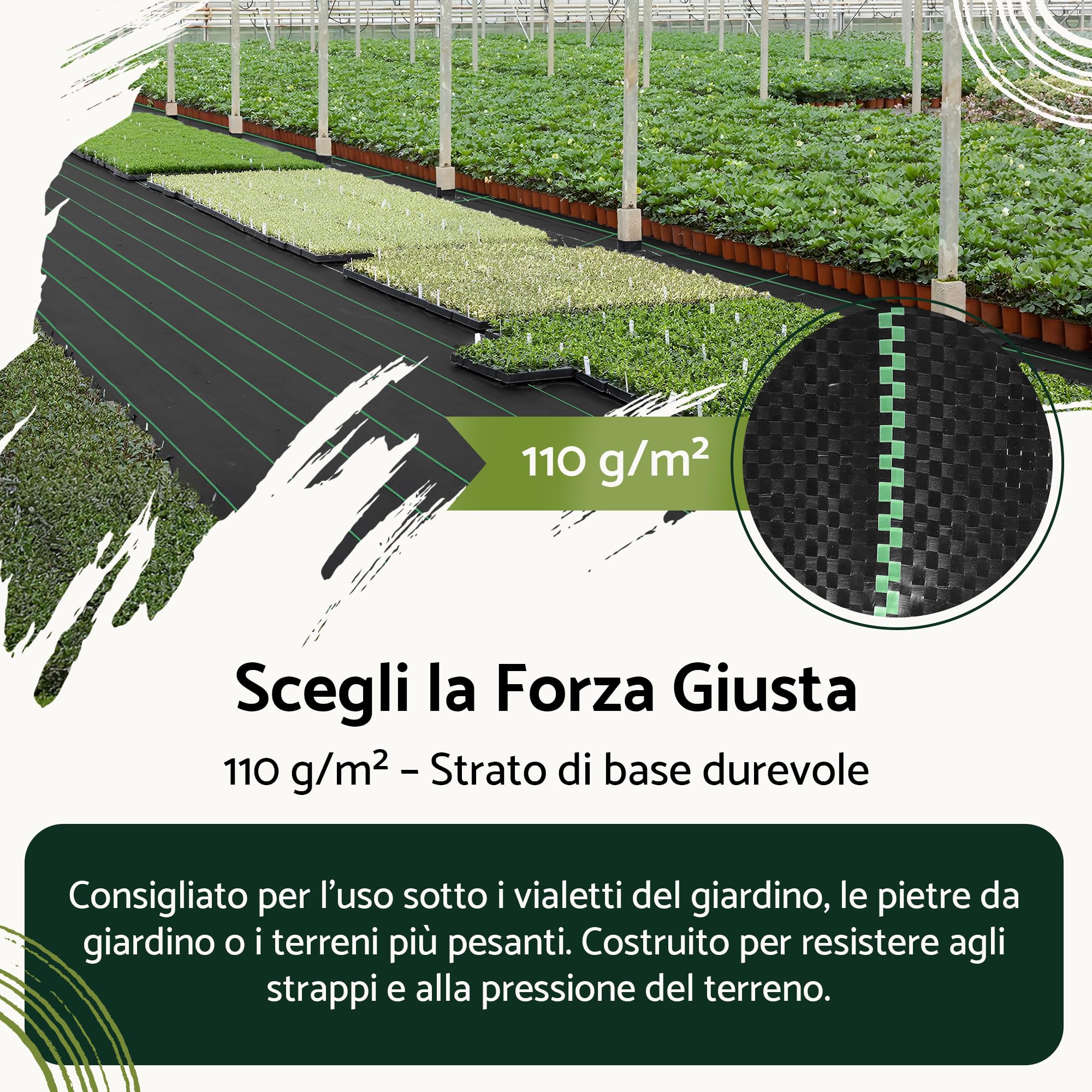 GARDENIX Telo anti-erbacce con 50 ancore 16m² (1,6m x 10m) - Permeabile all'acqua 110g/m² - Nero resistente ai raggi UV, tessuto anti-erbacce, protezione del suolo, tessuto sottoscocca