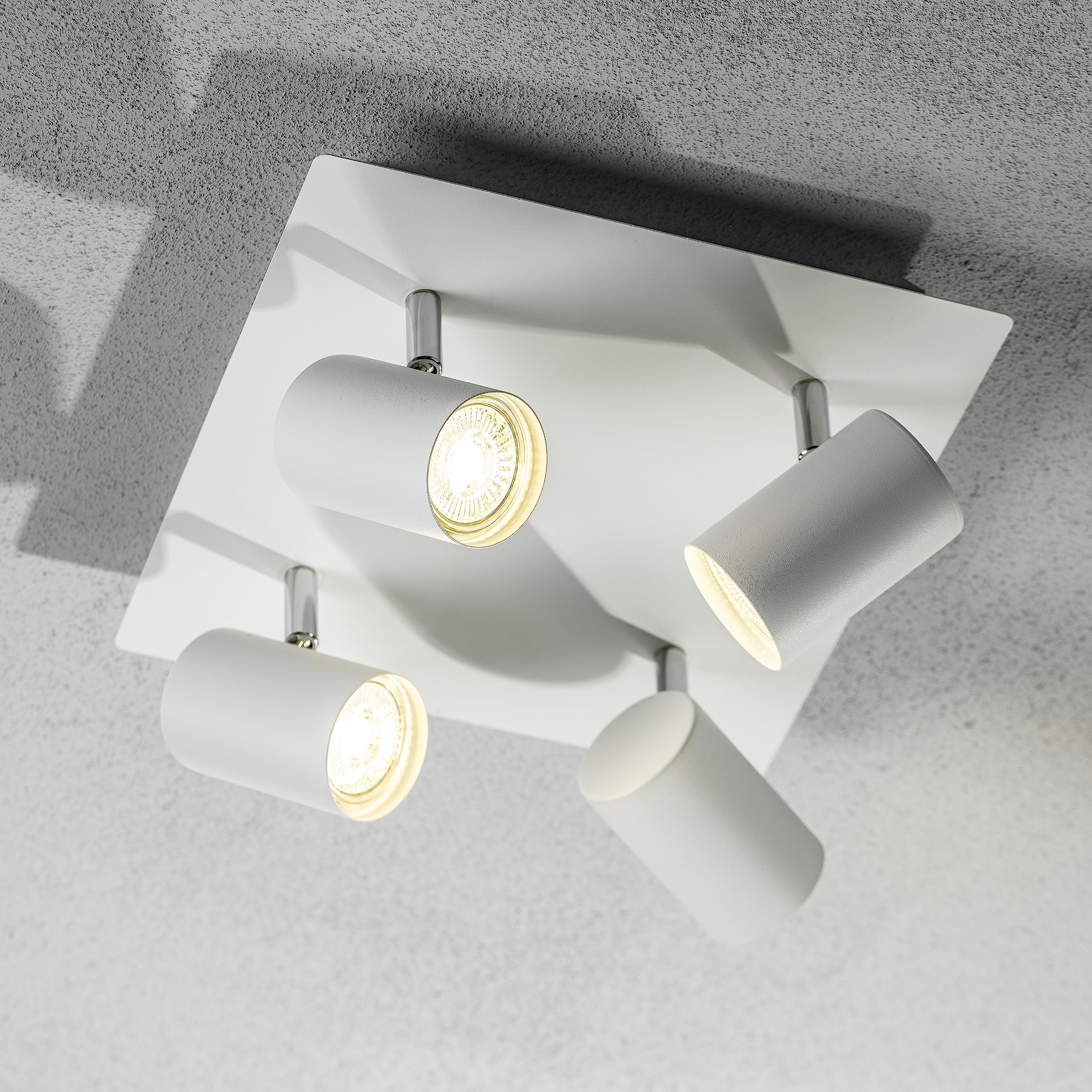 CGC Lighting White Indoor Ceiling Wall Spots LED GU10 Spotlight Plate Light Four Adjustable Heads (White, Four Plate)