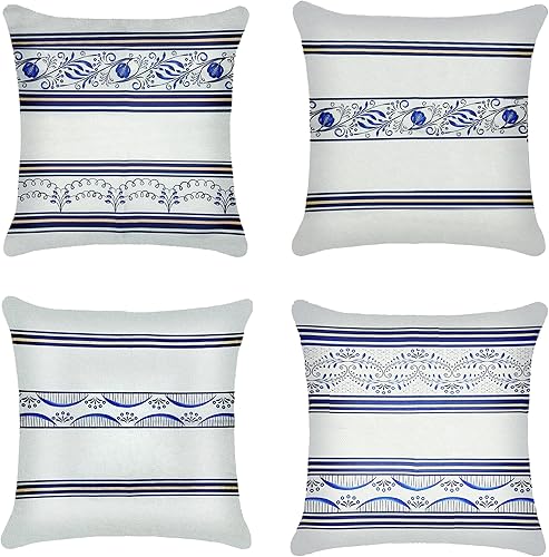 Juego de 4 fundas de almohada de primavera con diseño de flores de granja con pájaros, mariposas y conejos de 18 x 18 pulgadas, fundas de cojín de