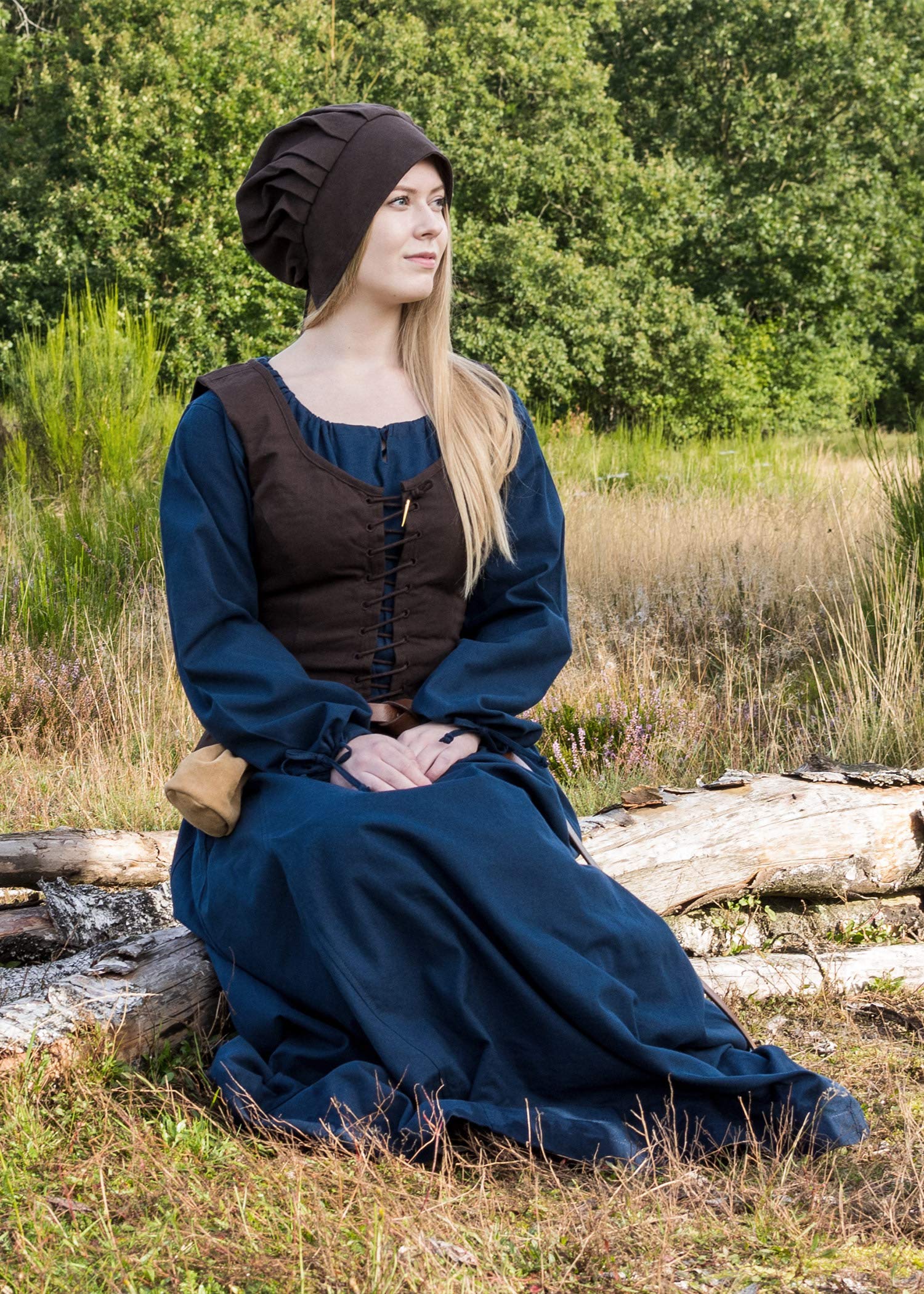 Battle-Merchant Mittelalter Korsage Tilda | Trachtenweste mit breiten Trägern aus Baumwolle | Spätmittelalter LARP Gewandung als Kostüm oder Tracht | Schwarz oder Braun Größen S-XXL