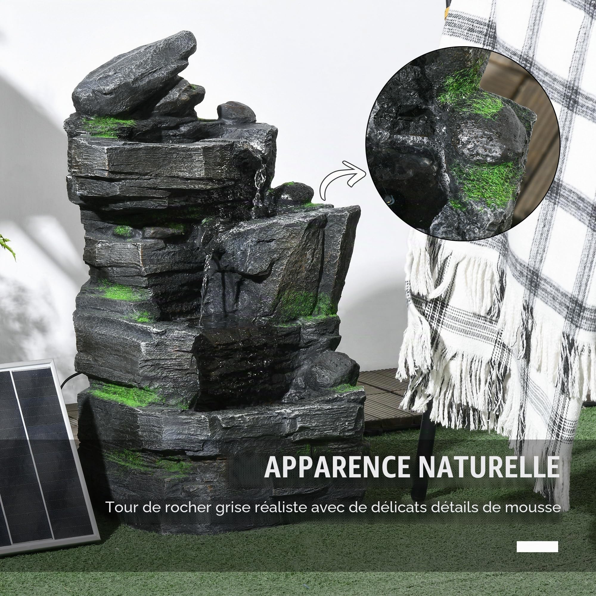 Outsunny Fontaine de jardin, solaire, à 4 niveaux, avec éclairage LED, décorative, pour jardin, balcon, résine synthétique, 34 x 28 x 57 cm