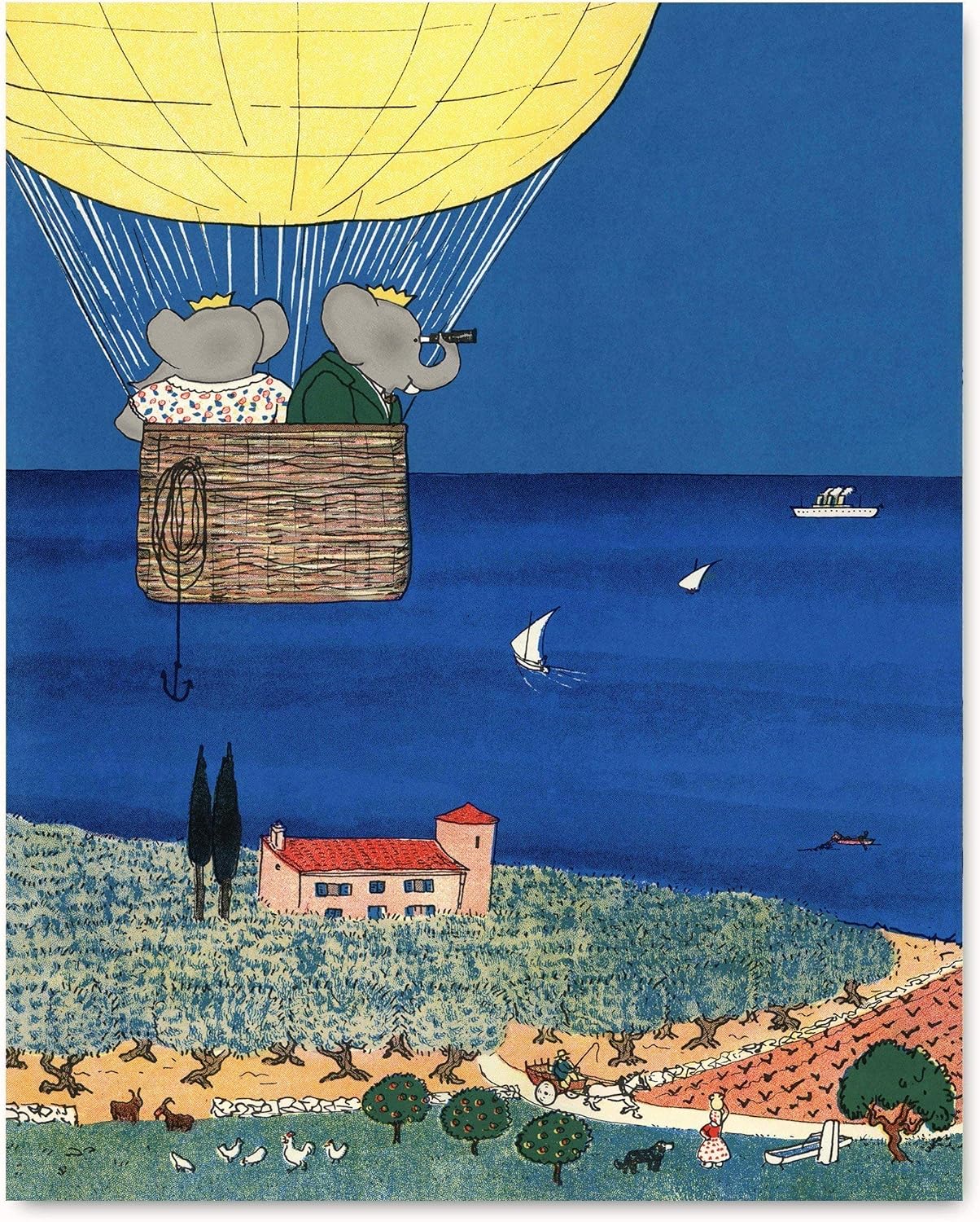 Travel Adventure, Babar The Elephant Nursery Prints - Baby Boy Decor, Girl Wall Art (Set of 4 - Unframed)