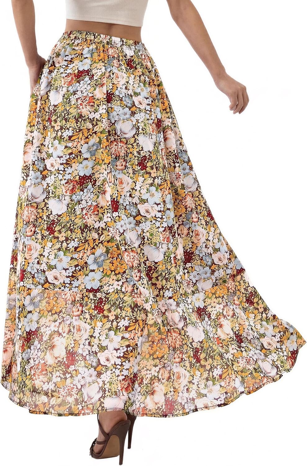 PRETTYGARDEN 2026 Summer Maxi Long Skirts for Women Trendy Boho Floral High Waisted Slit Flowy Travel Beach Vacation Clothes