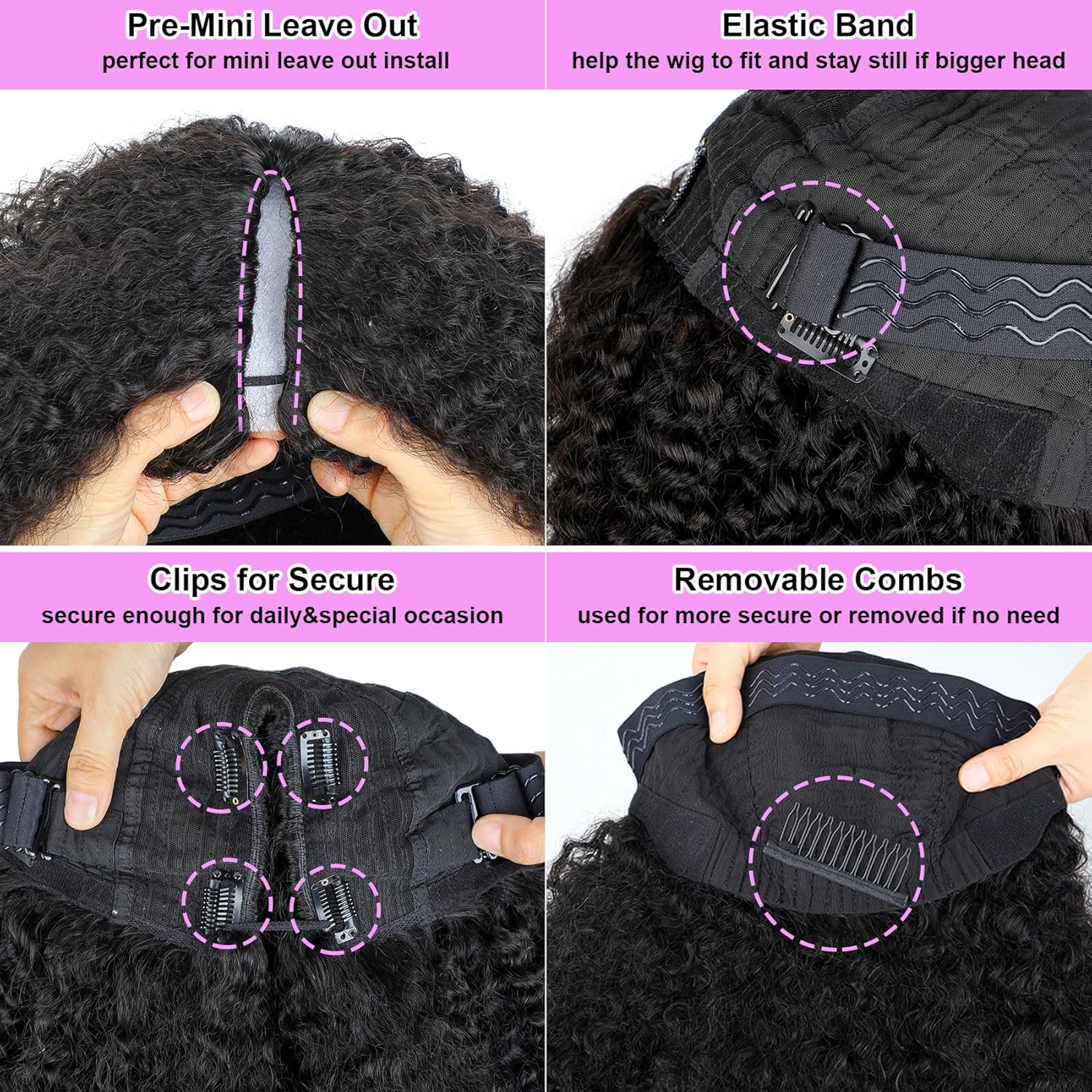 Domiso Afro Kinky Curly V Part Wig Human Hair Pre-Minimum Leave Out Upgraded V Part Wigs with Anti Slip Elastic Band and Removable Clips for Secure 20 Inch