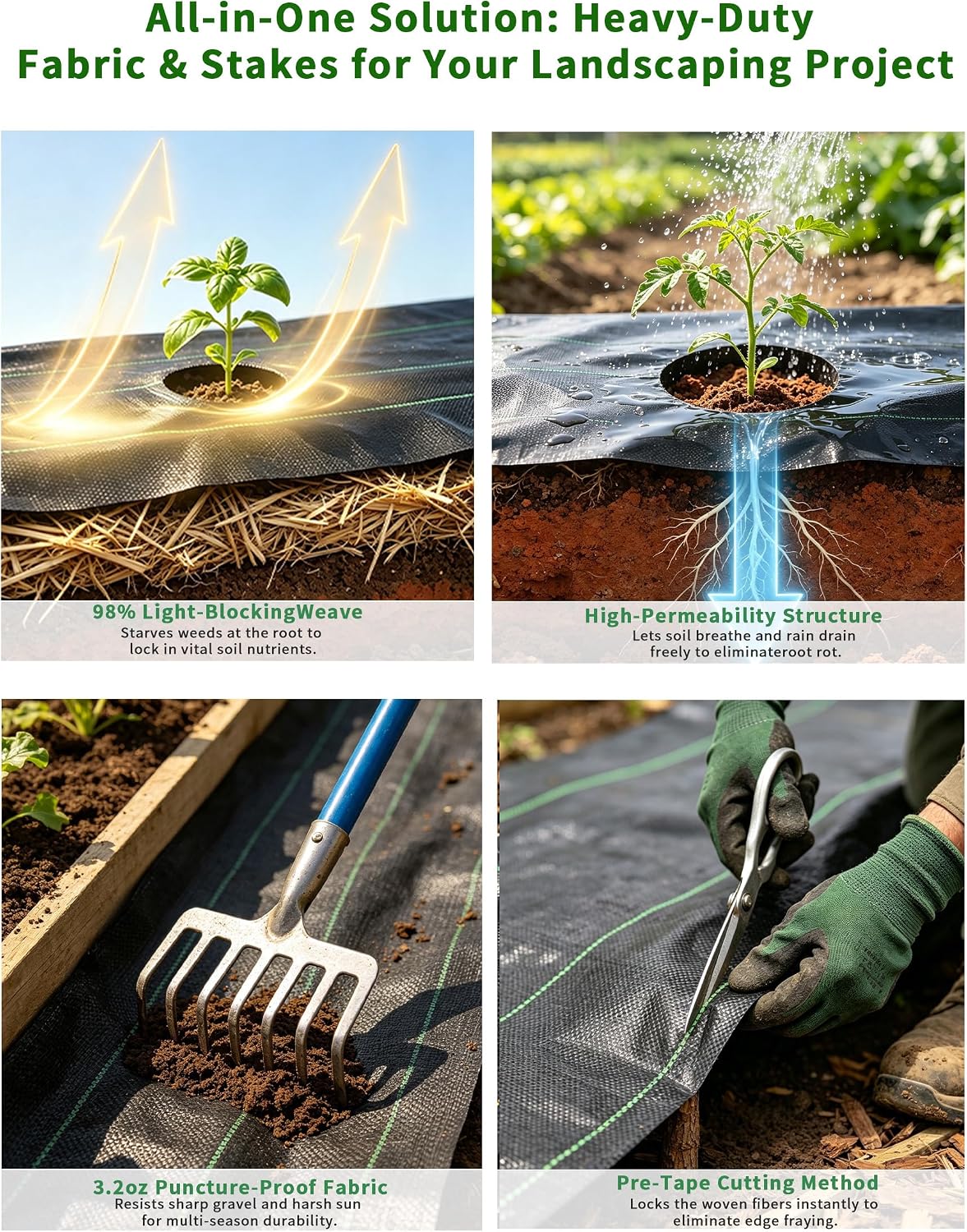 4Ft x 100Ft 3.2oz Heavy Duty Woven Weed Barrier Fabric with Stakes image 4