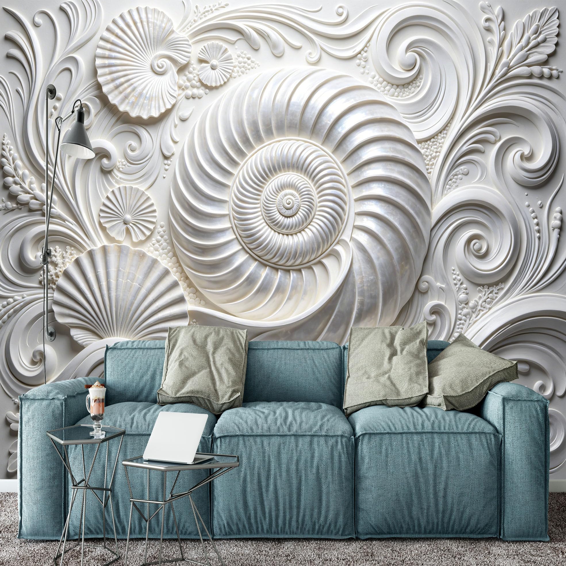 Murale Da Parete con Grande Scultura A Spirale Di Conchiglia Di Nautilus Effetto 3D 300×210 cm (Lxa) Carta Da Parati Fotografica Premium In Tessuto Non Tessuto Decorazione Fai Da Te per La Casa Riv