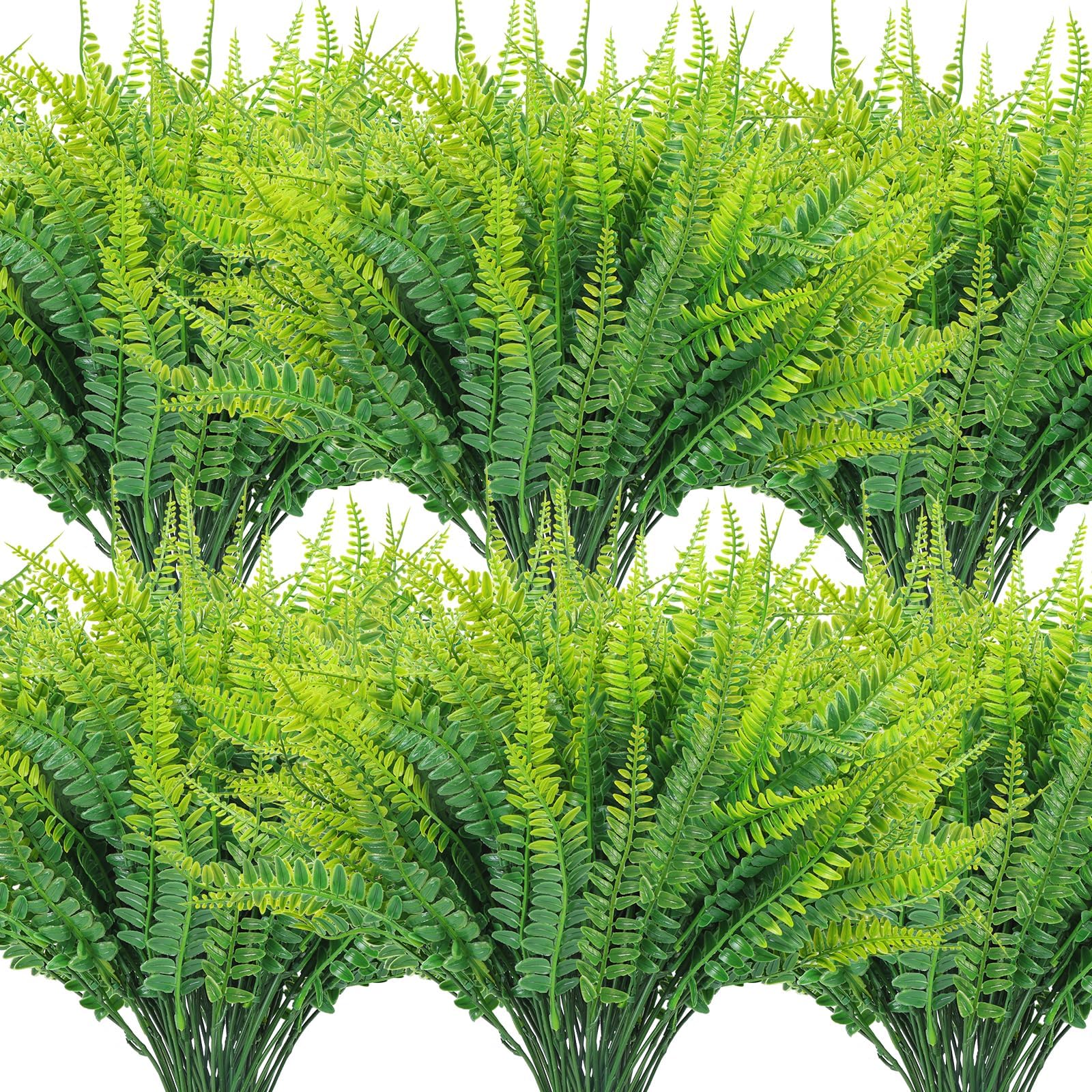 CEWOR 36 Bundles Fake Boston Fern Artificial Ferns for Outdoors Large Greenery Plants UV Resistant Plastic Plants Shrubs for Garden Front Porch Window Box Indoor Outdoor Decoration