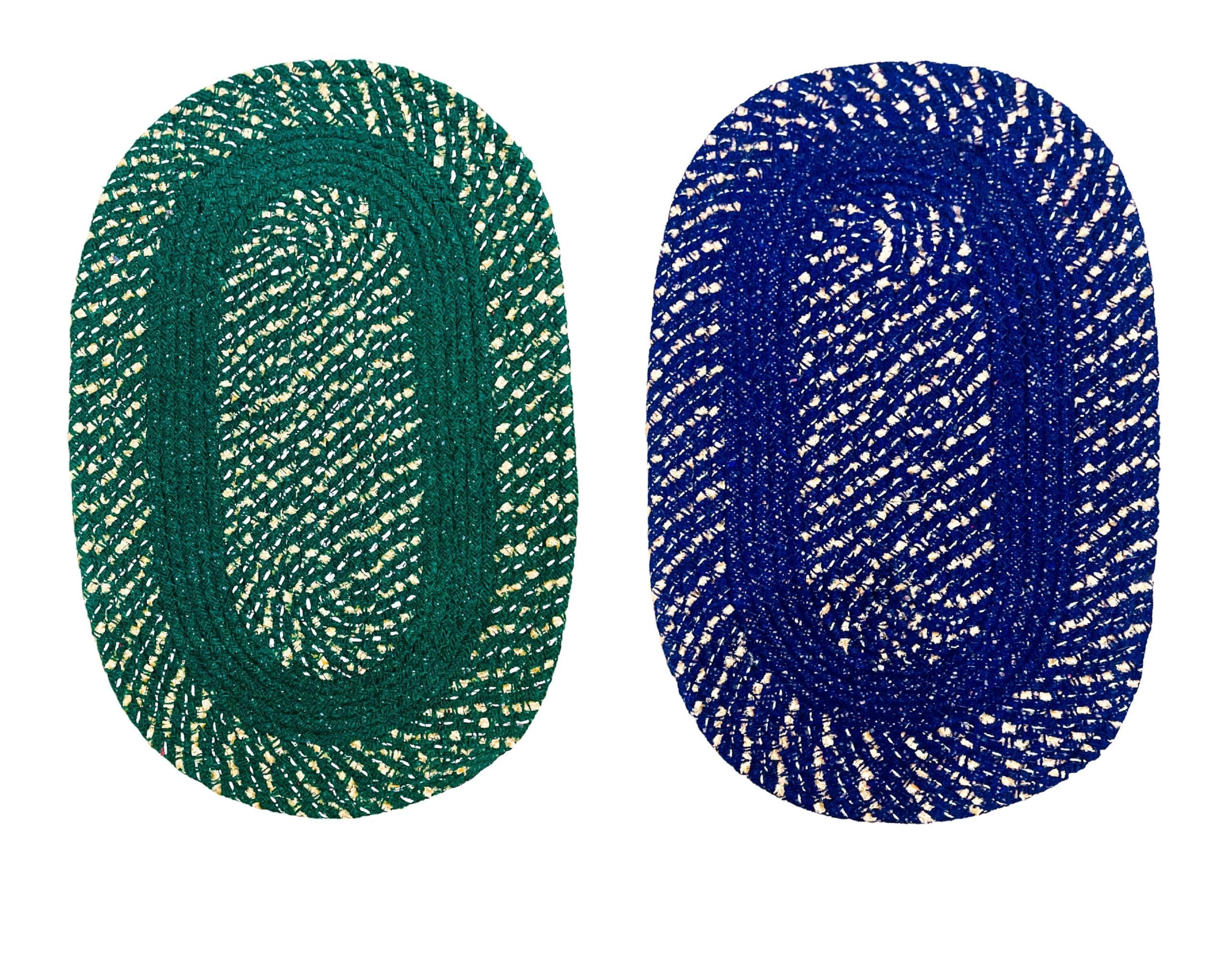 doormats Outdoor Entrance|Handmade Cotton Doormat | Quick Dry, Washable Door Mat for Home, Bathroom & Bedroom (33X53 CM)(Green-Blue)