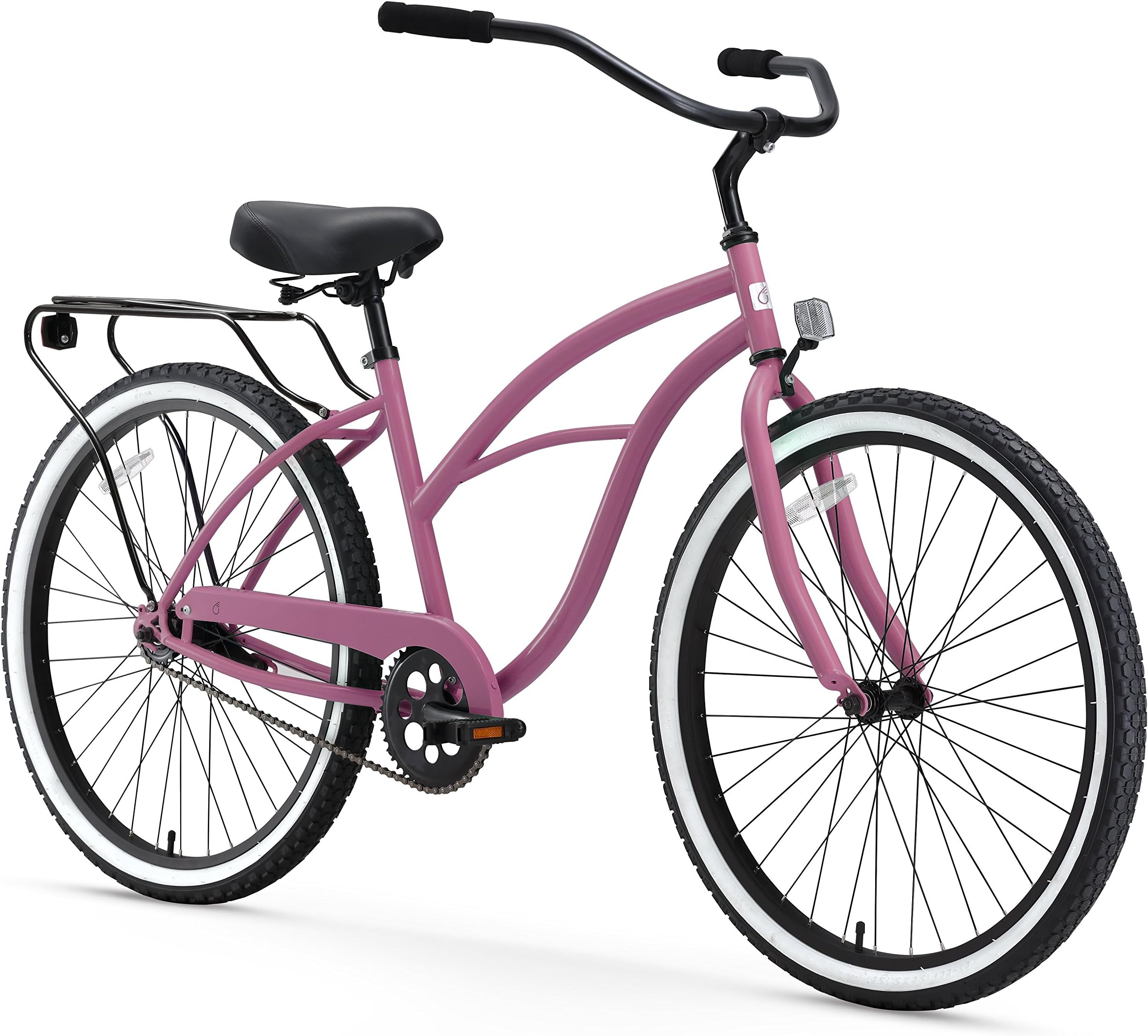 sixthreezeroElectric-Bicycles Around The Block Women's Ebike, 250/500 Watt Motor, 7-Speed Beach Cruiser Bicycle with Rear Rack, 26" Wheels, Multiple Colors
