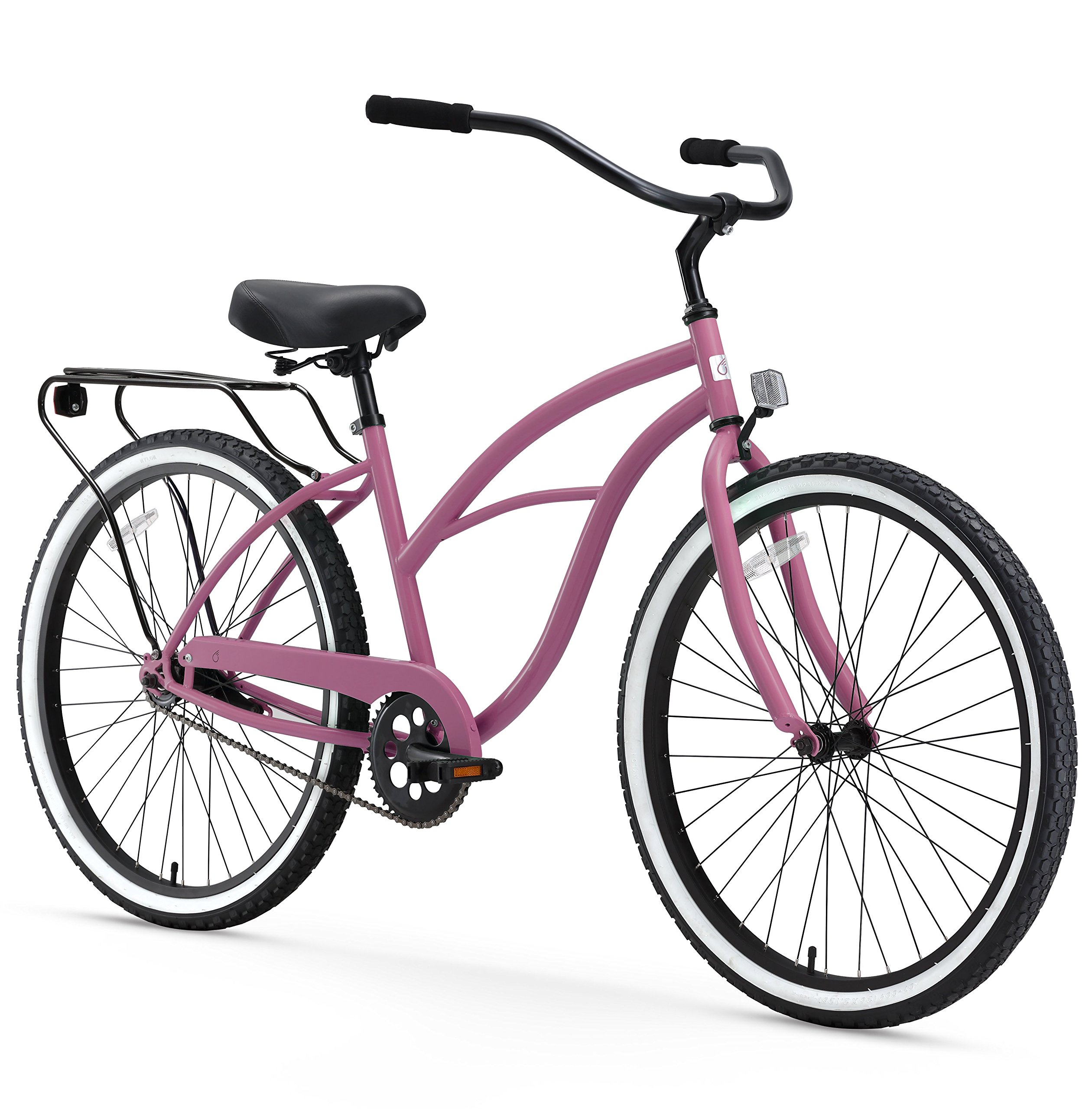 sixthreezeroElectric-Bicycles Around The Block Women's Ebike, 250/500 Watt Motor, 7-Speed Beach Cruiser Bicycle with Rear Rack, 26" Wheels, Multiple Colors