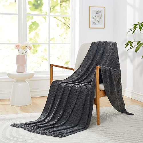 Miniatura 5 de Counfeisly Manta de punto acrílico con motivos de concha marrón, manta de cama suave, ligera y transpirable, para cualquier cama para todas las