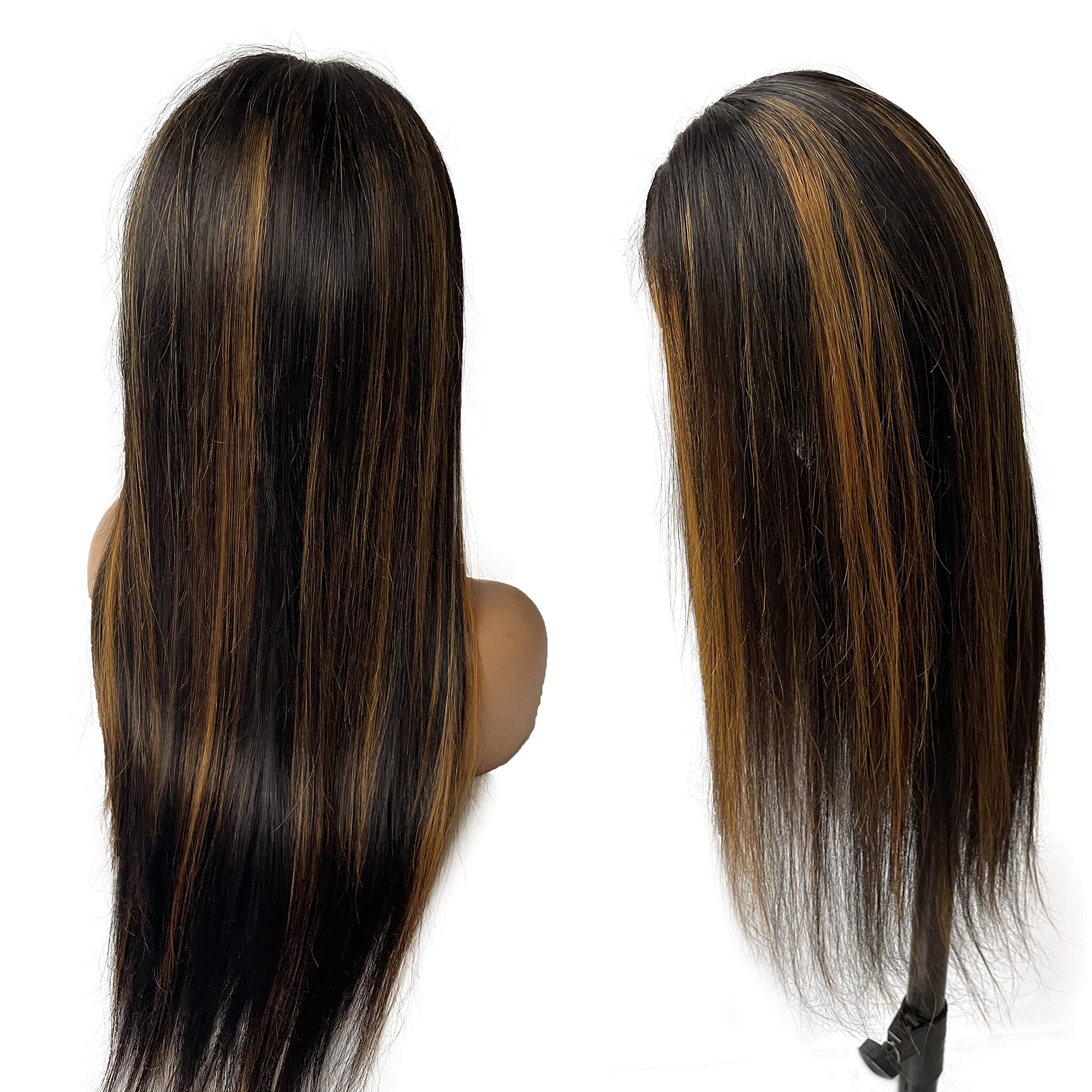 Black / Ombré wig 18” (Human Hair) Ombre 4/27 Honey Blonde Lace Front Wig 18 Body Wave 150  main image 2