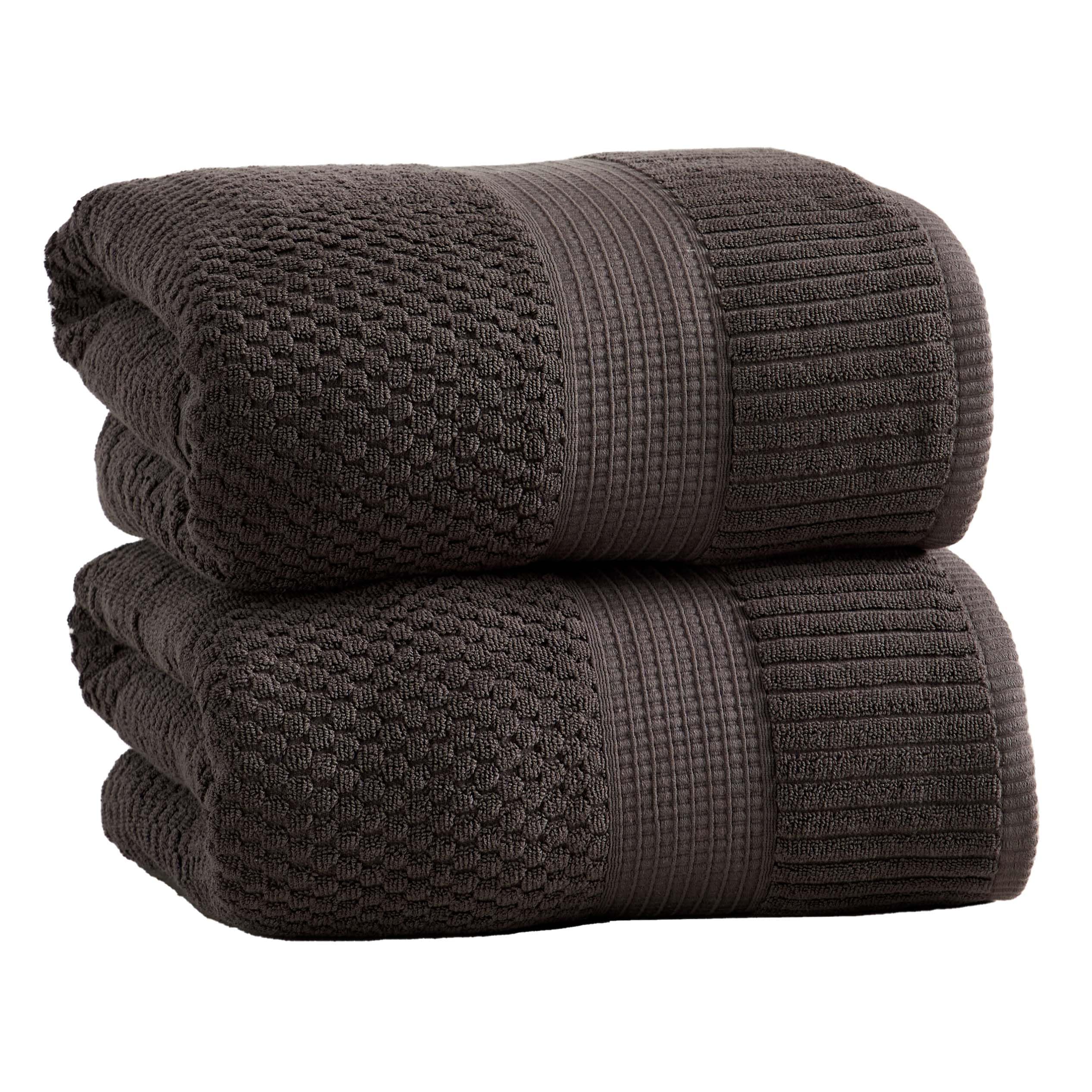 NY Loft 100% Cotton 2 Pack Bath Sheet Towel Set | Absorbent Quick-Dry Oversize Bath Towels | Textured and Durable Cotton | Dark Grey