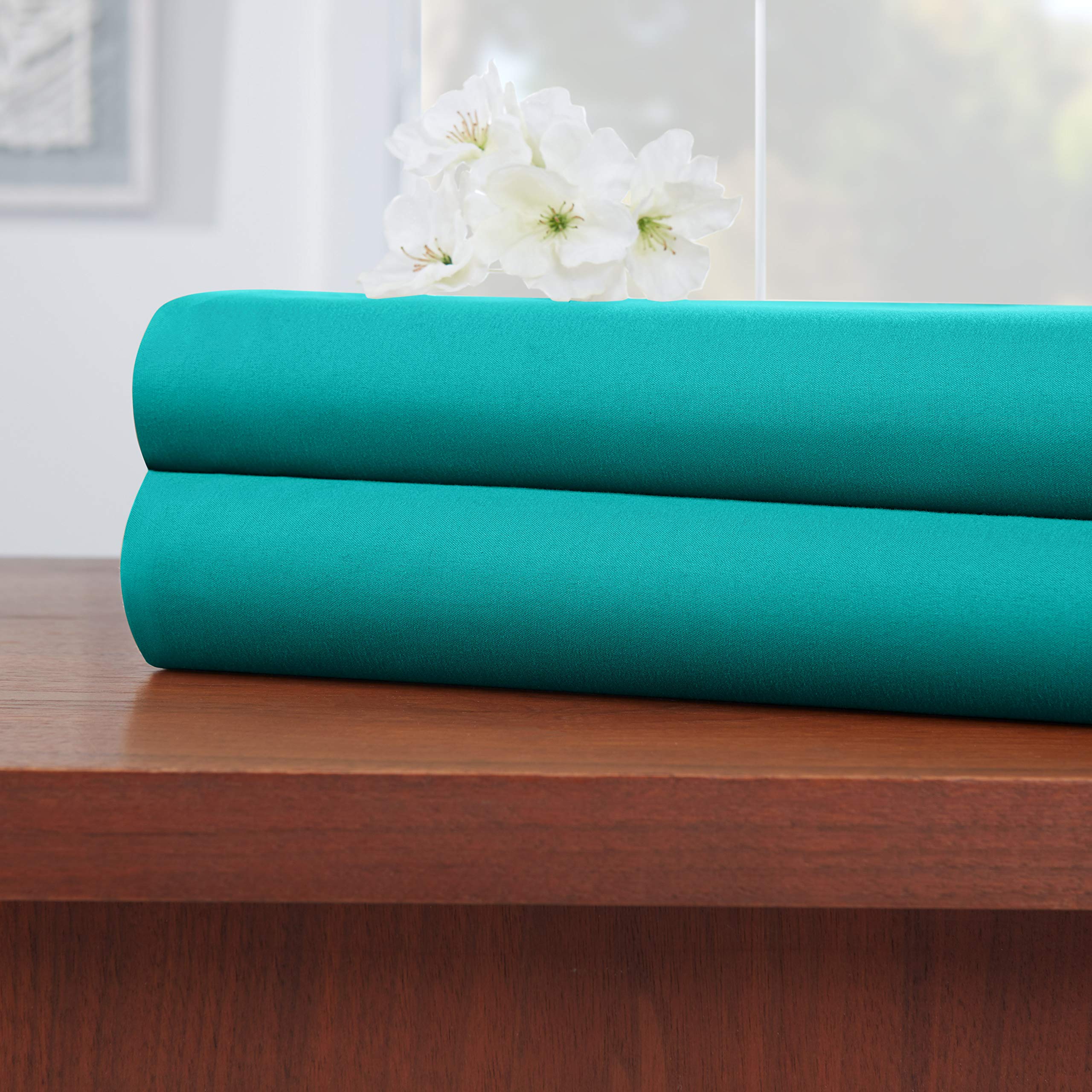 Empyrean Bedding Premium Flat Sheets – 2-Pack “110 GSM” Top Bed Sheets Double Brushed Microfiber Thick and Comfortable Flat Sheets Set, Luxurious & Soft Hotel, Queen, Teal Blue