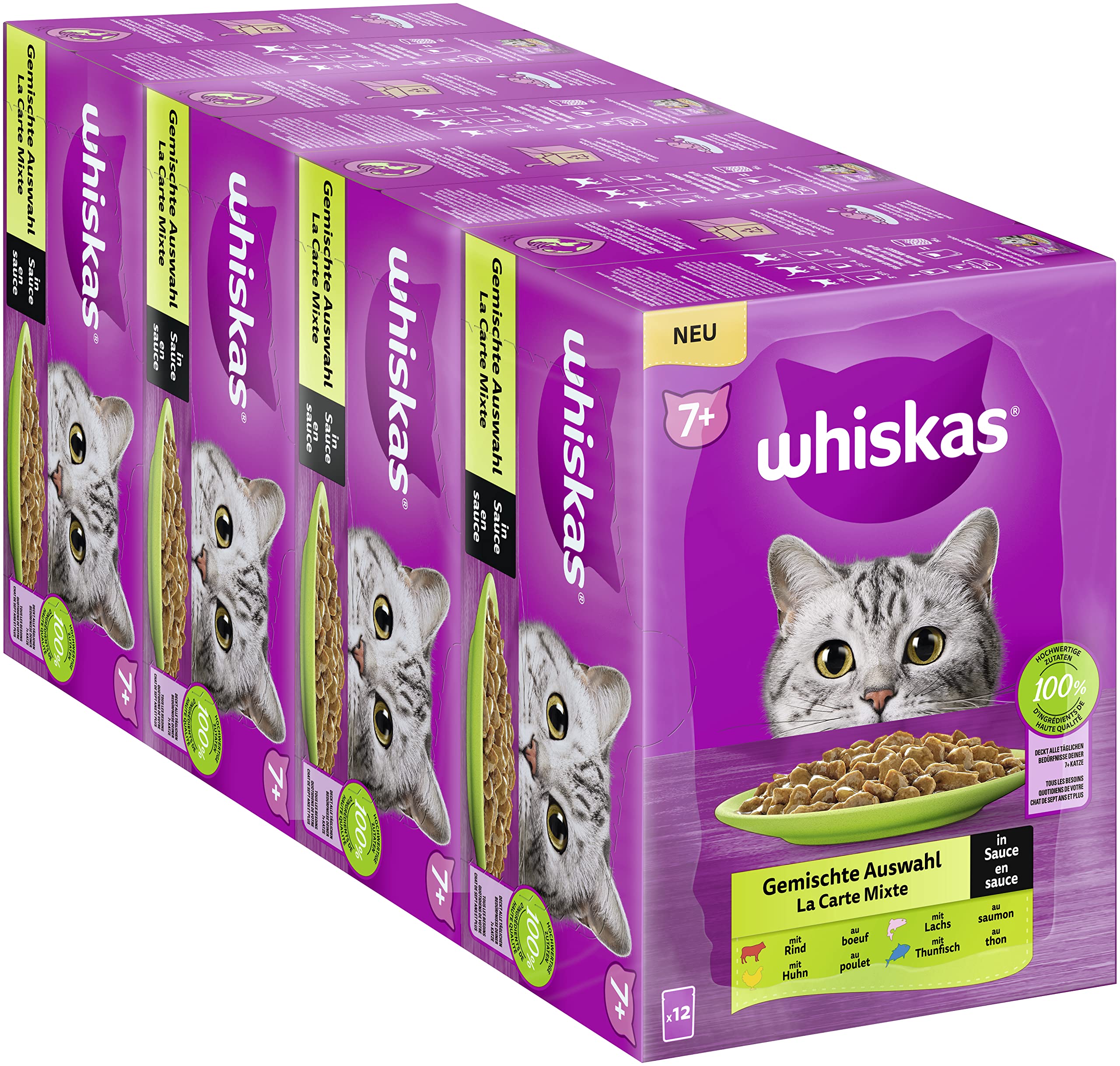 Whiskas Wet Cat Food Senior 7+ in Sauce, 48 85g Portion Bags - 4 Count - 4 kg