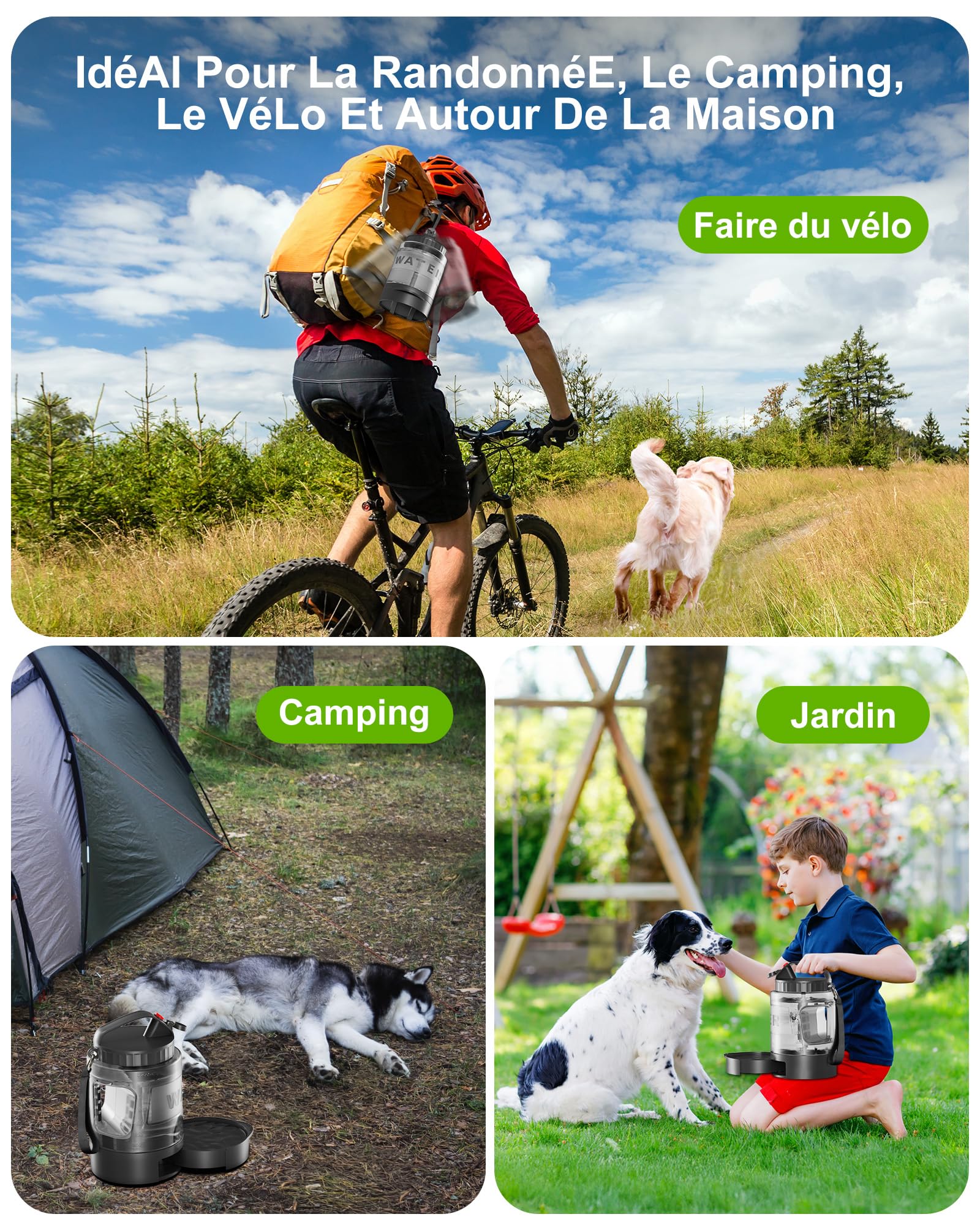 lesotc 2200ml Gourde Chien Promenade, Bouteille d'eau Portable pour Chien, Prévention des Fuites d'eau, Convient pour l'Extérieur, Les Voyages, La Marche, Le Camping Et d'autres Scènes（Noir）