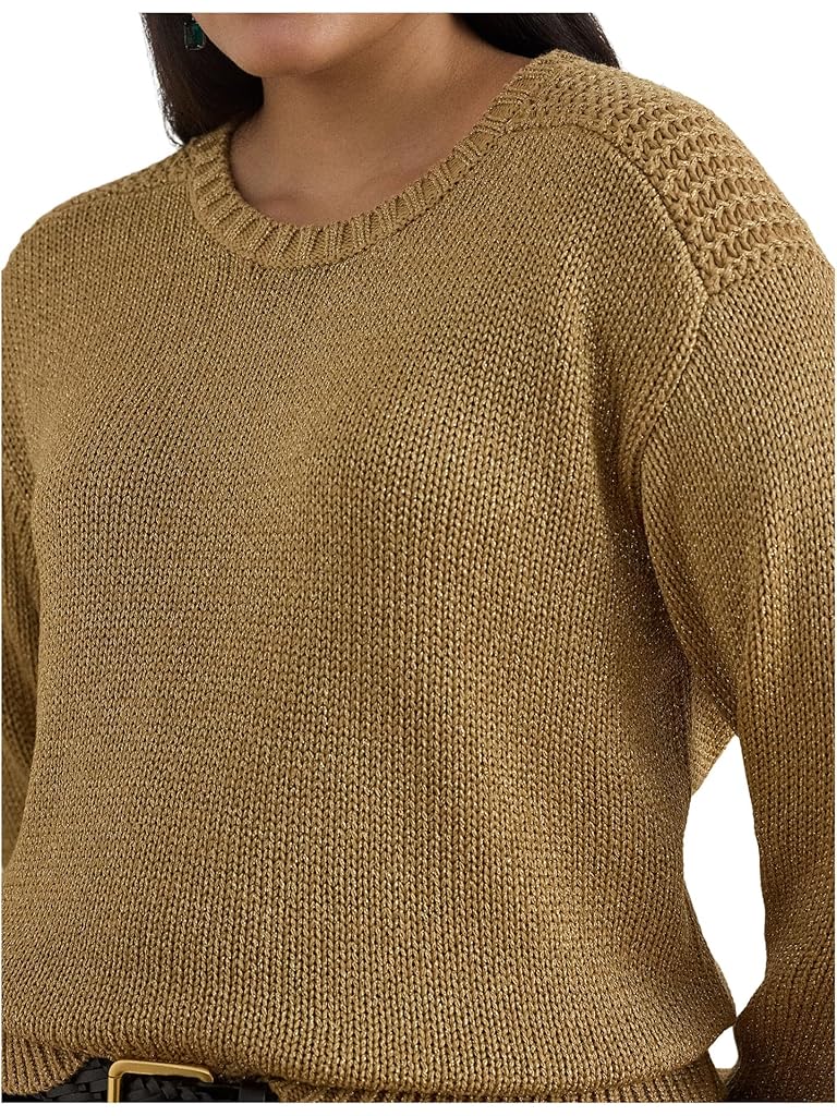Khaki Lauren Ralph Lauren Plus Size Metallic Cotton-Blend Crewneck Sweater