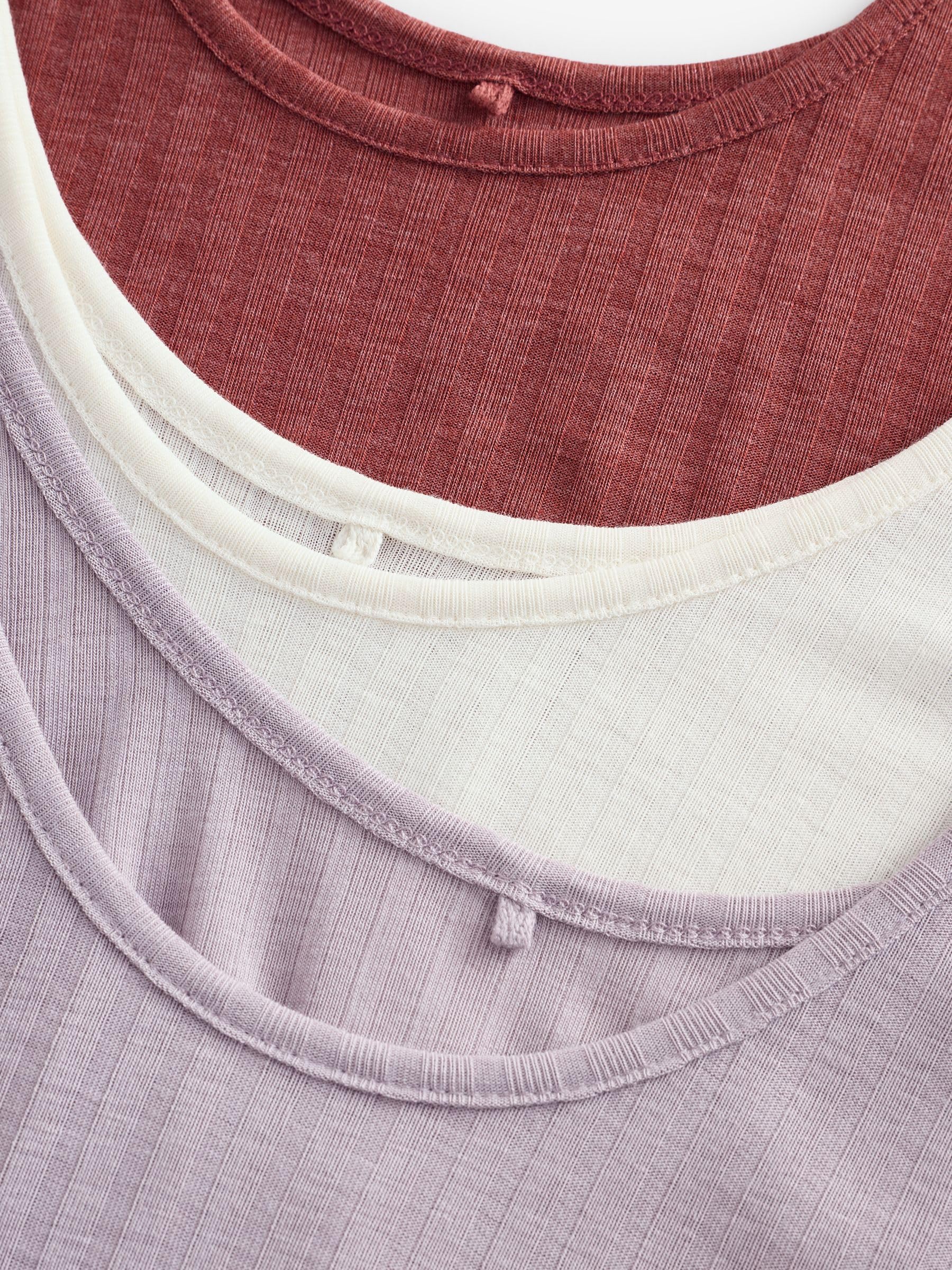 NEXT Mujeres Pack de 3 camisetas acanaladas de tirantes holgadas con cuello redondo