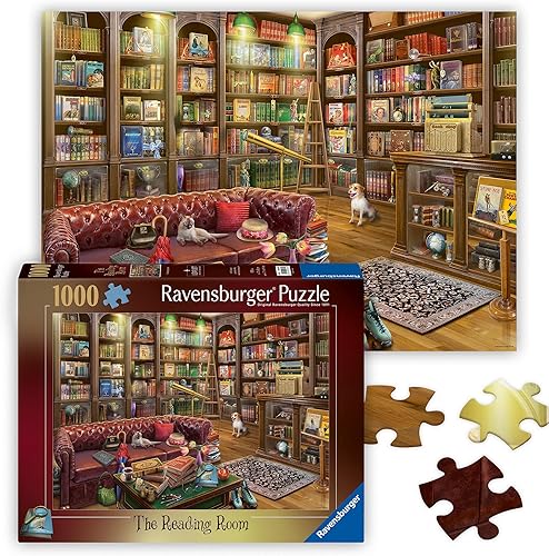 Ravensburger - The Reading Room - Rompecabezas de 1000 piezas - Impresionantes colores vivos - Libros, Knick-Knacks y sillas superrellenas - Escena