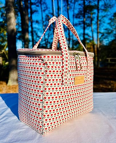 Miniatura 10 de Lonchera con aislamiento floral para mujer, lonchera reutilizable, hielera grande para oficina, picnic al aire libre, tela impermeable de alta