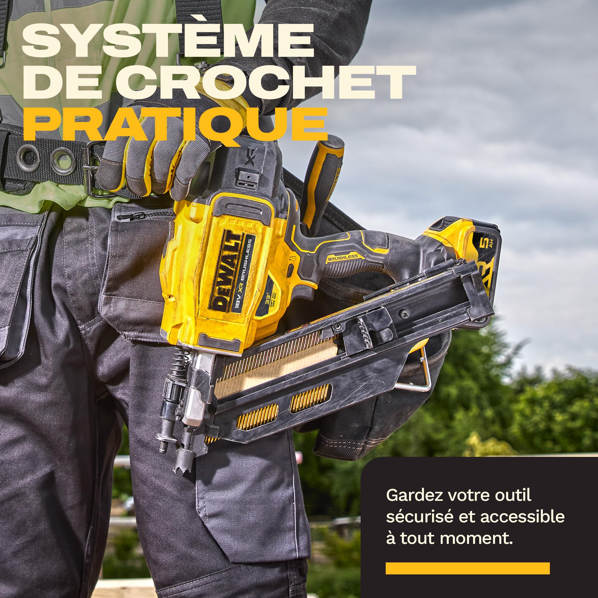 DEWALT 18V XR Cloueur de Charpente Brushless Nouvelle Génération, Outil seul, DCN950N-XJ