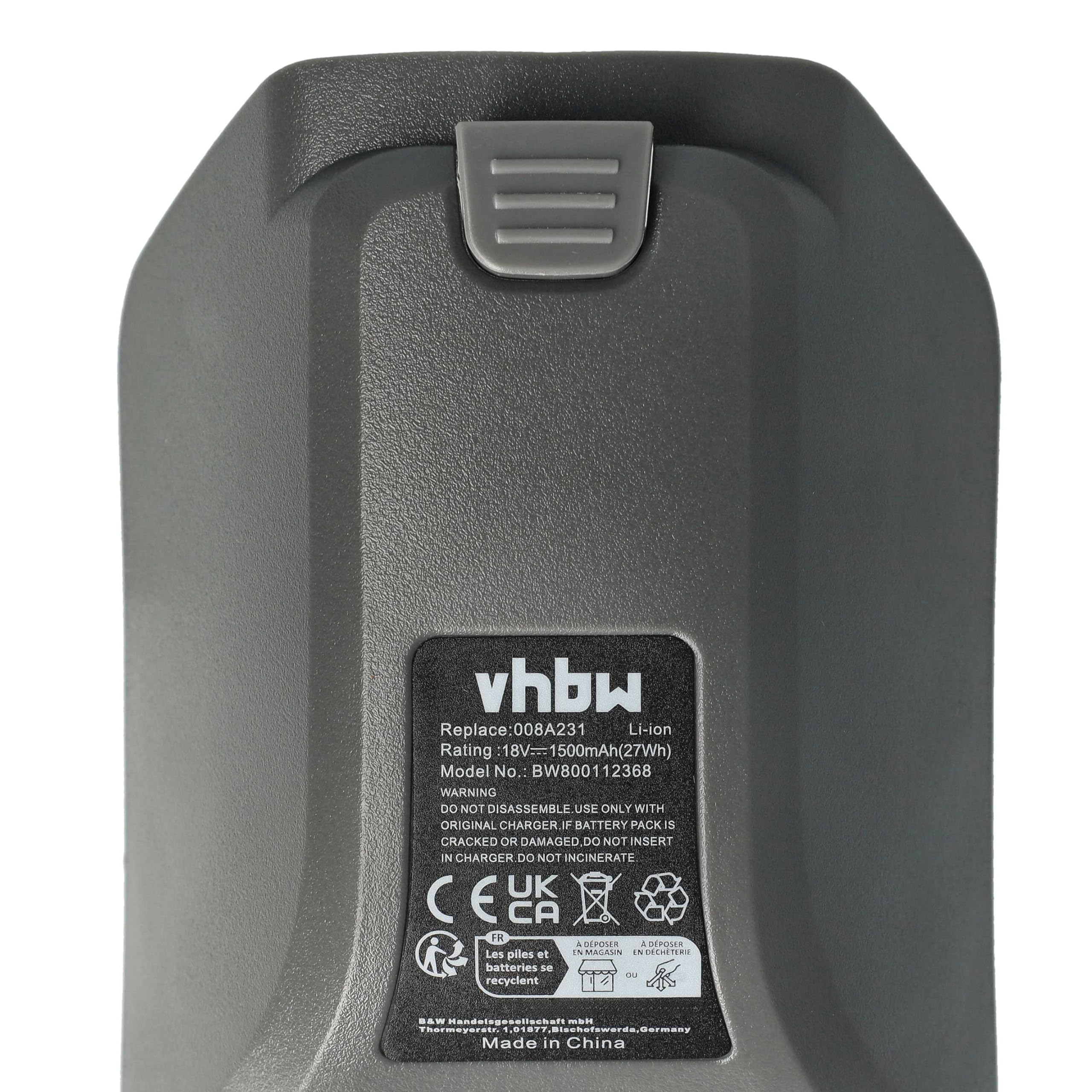 vhbw Akumulator kompatybilny z Gardena 8025-20 Comfort wąż ścienny 35 roll-up Automatic Li – zamiennik do 008A231 (1500 mAh, litowo-jonowy, 18 V)