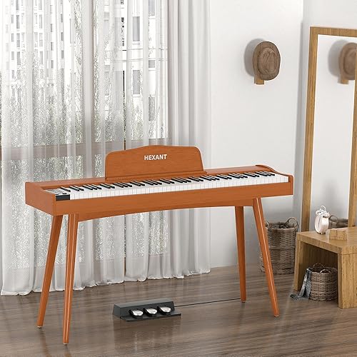 Miniatura 8 de HEXANT Piano de teclado digital de 88 teclas, martillo eléctrico de madera, piano de teclado de tamaño completo, con 3 pedales, conexión MIDI,