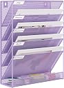 EasyPAG 5 Tier Wall File Holder, Mesh Hanging Folder Organizer with Classify Label, Versatile Desk File Holder, Vertical Wall Mounted Mail Organizer for Office Home Cubicle, Purple