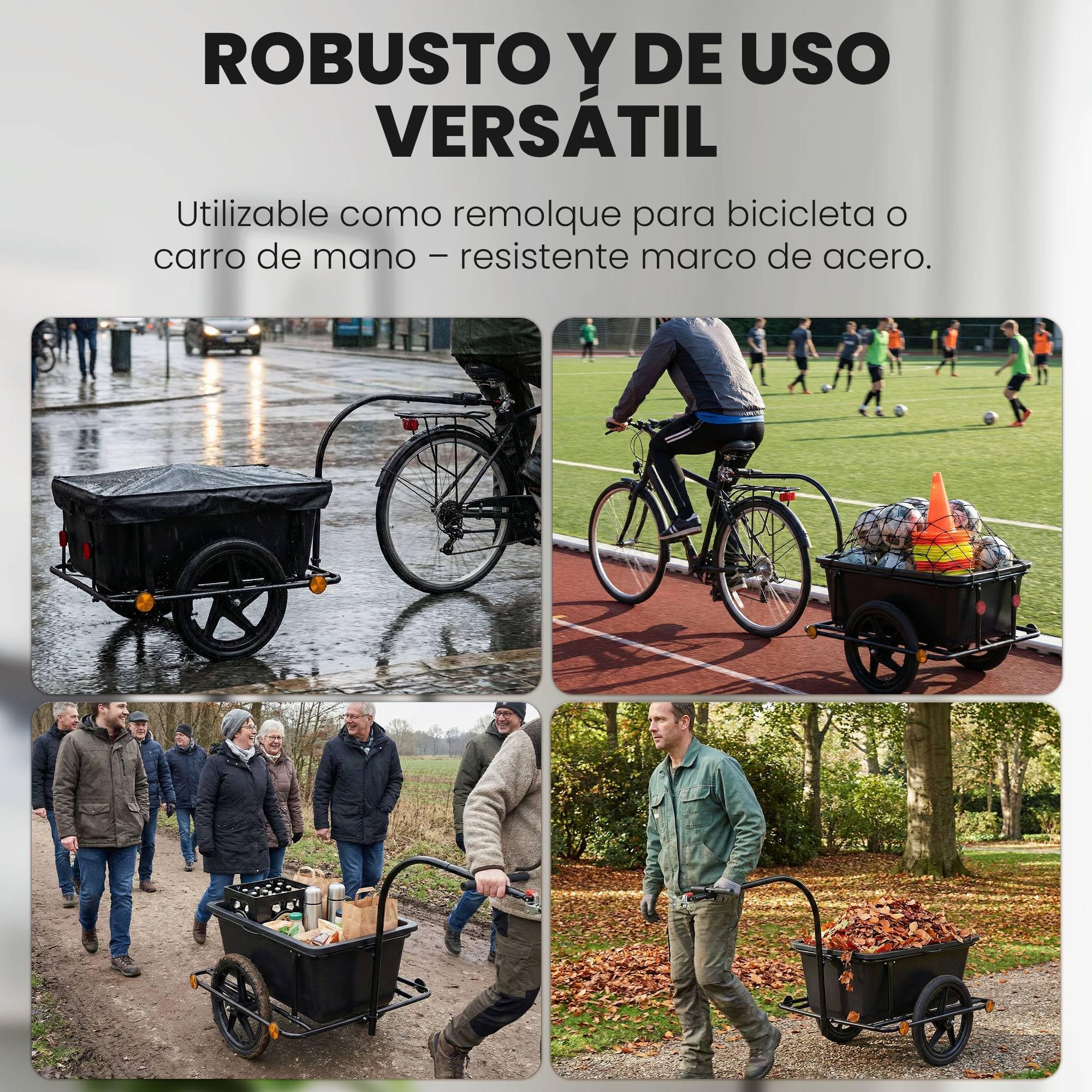 CLP Remolque de Carga Haarlem para Bicicleta, con Enganche, Carro de Mano con Lona, Estructura Acero 80kg, para Bicicletas 26-28 Pulgadas, Color:Negro