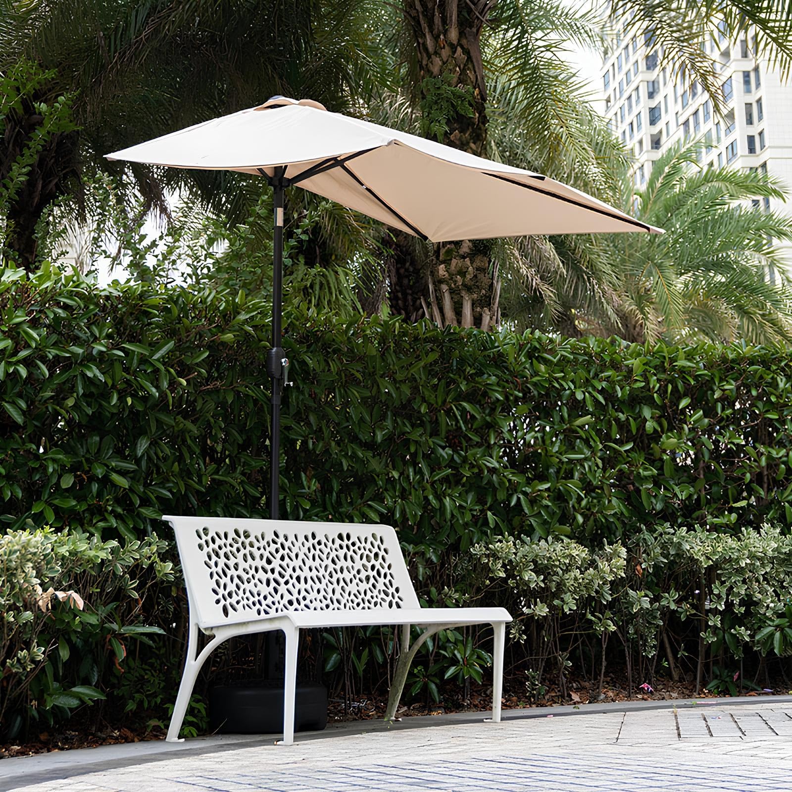 Demi-Parasol De Jardin 2,0m X 1, Parasol Rectangulaire avec Manivelle, Protection UV50+ Imperméable pour Terrasse Balcon Plage, Structure Acier Anti-Rouille – sans Base(Khaki)
