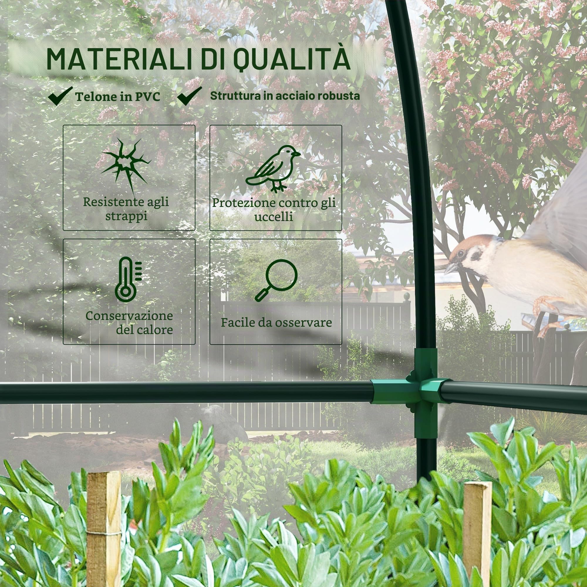 Outsunny Serra da giardino, serra invernale, 2 porte avvolgibili con serratura, in acciaio e plastica, 1,43 x 1,18 x 2,12 m, trasparente