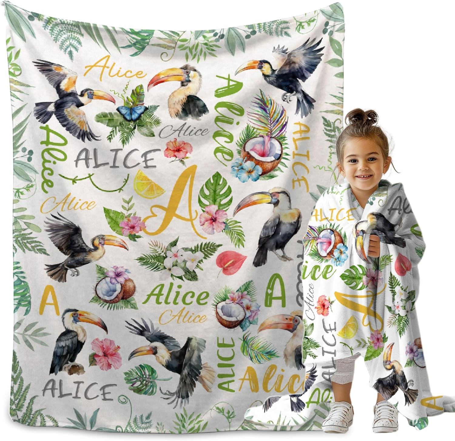 Custom Name Blanket, Gifts for Boys Girls Baby, Personalized Name Throw Blankets Cartoon Text Word Customized Flannel Fleece Blankets with Name for Lap Chair Sofa Bed 50x40In Kid