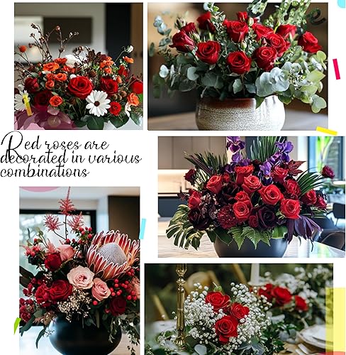 Miniatura 3 de 24 ramos de rosas artificiales rojas, flores artificiales de 20 pulgadas, tallo largo, rosas falsas con espinas para decoración del hogar, boda,