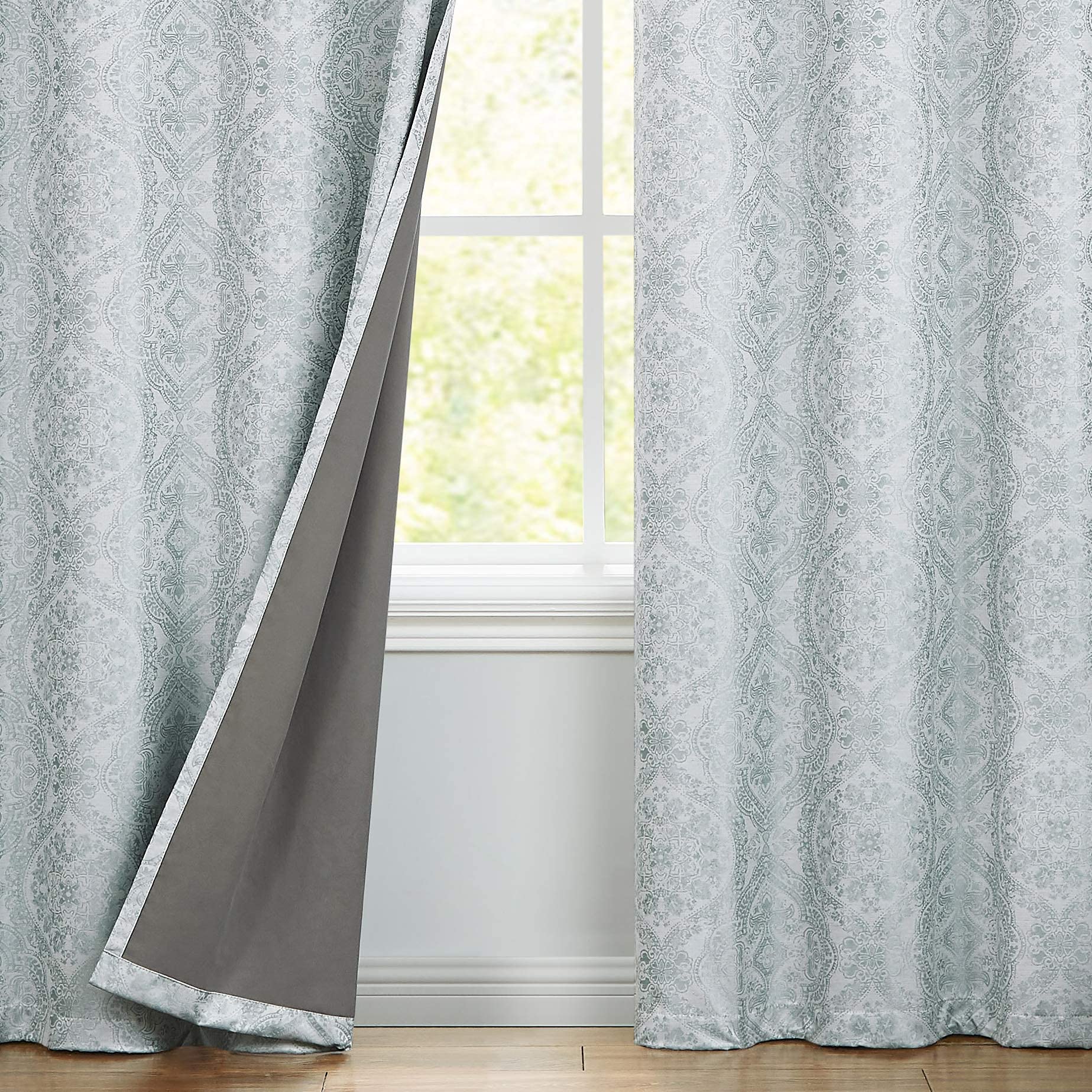 Muse Dream Short Blackout Curtain 63 inch Length Light Teal for Small Window European Elegant Luxury Medallion Print Energy Saving Room Darkening Curtains Vintage 52" Wx63 L Grommet Top,2 Panels