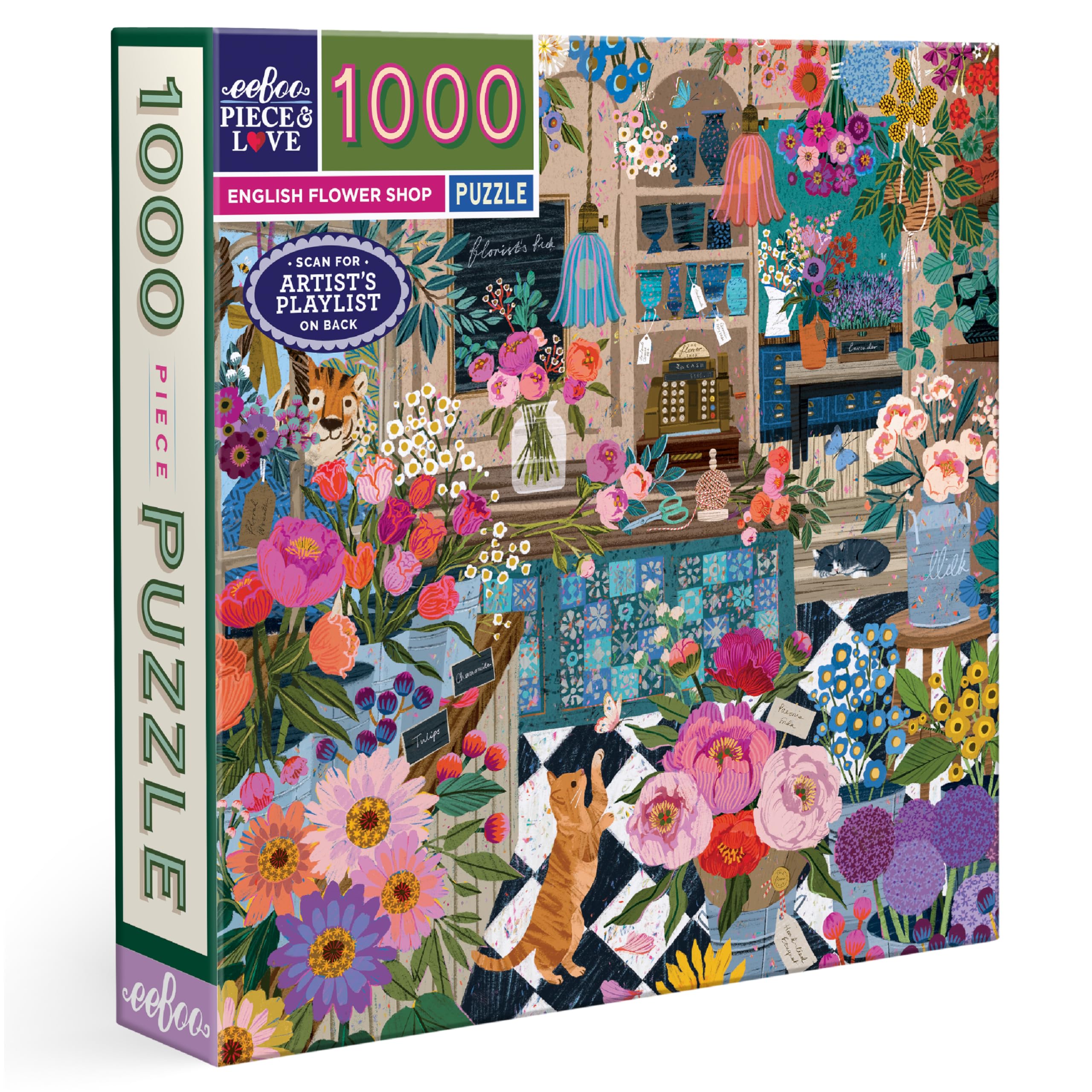 Eeboo 1000 Piece English Flower Shop Jigsaw Puzzle for Adults, 1000 Pieces Cardboard Jigsaw Puzzle Size 23 x 23 inches