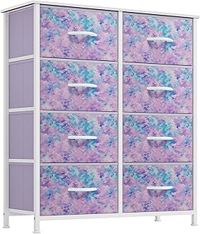 YITAHOME Purple Fabric Dresser Drawer, Tall Storage with 8 Drawers, Dresser & Chest of Drawers, Storage Drawer Organizer for Closet, Living Room, Closets