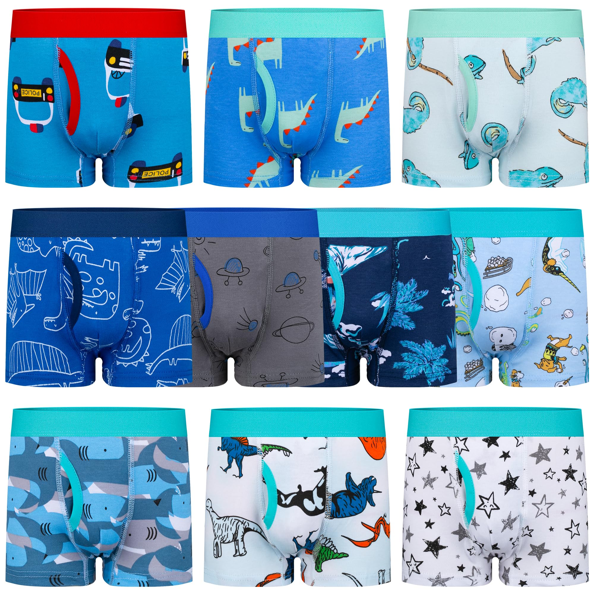 BIG ELEPHANT Boys Boxer Briefs 10-Pack 100 Cotton Toddler Big Kids Underwear Soft Breathable Underpants Sizes 4T 9Y