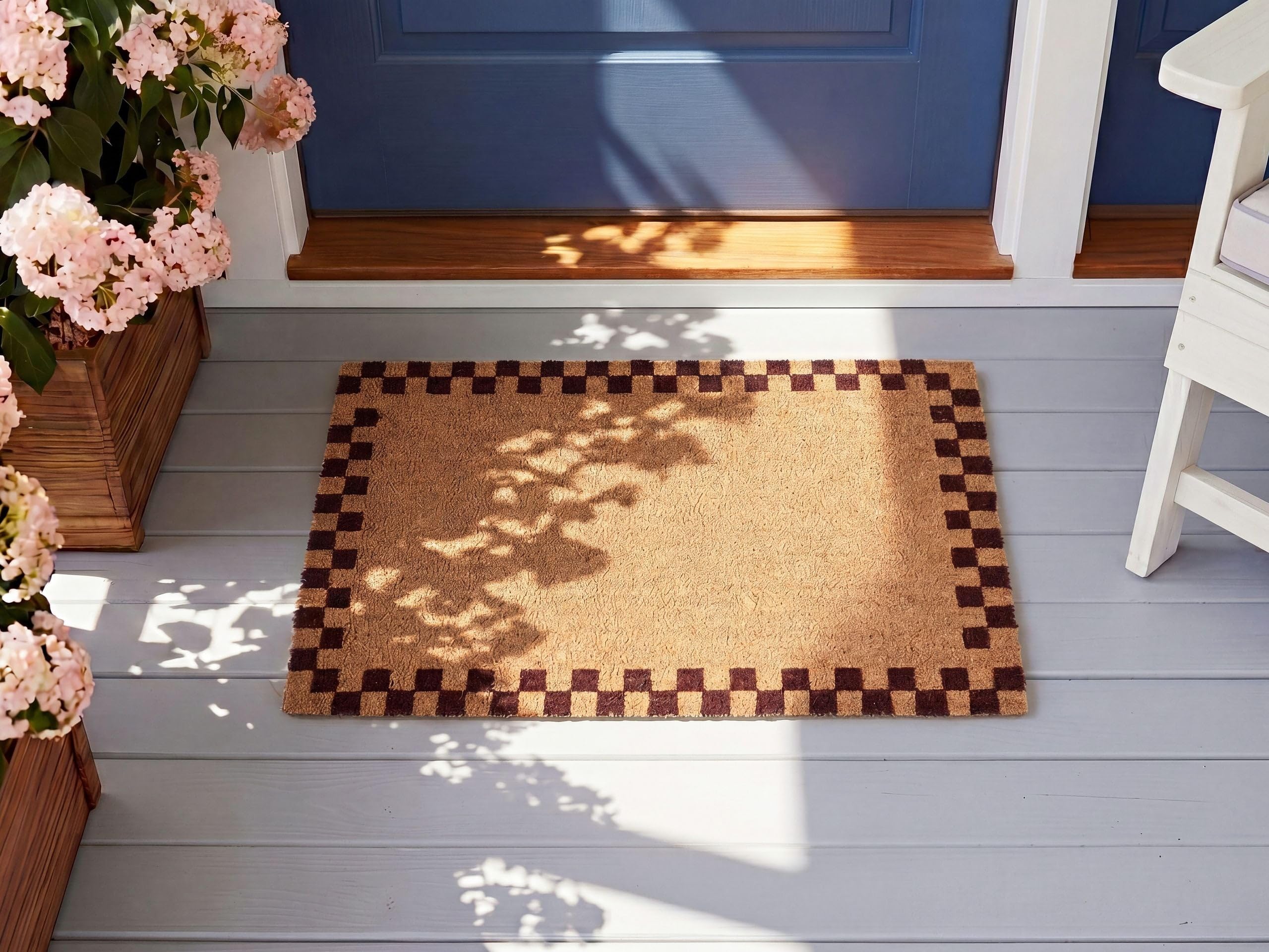Beliani Paillasson en Fibre de Coco 60 x 90 cm Antidérapant Dessous en PVC Motif Uni Beige et Rouge Sagada