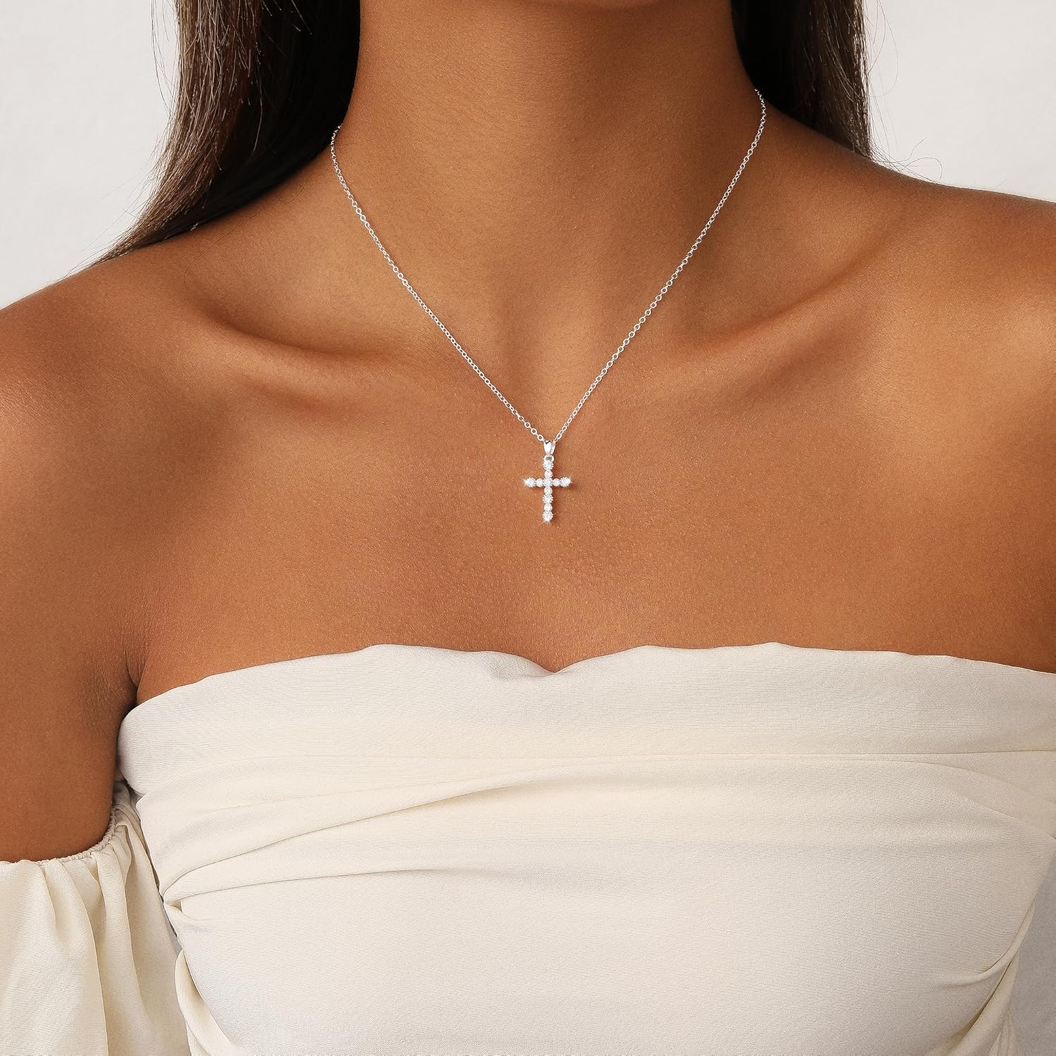 Cross Necklace for Women 14K Gold Silver Diamond CZ Cross Pendant Choker Dainty Gold Necklace Round Diamond Faith Religious Trendy Jewelry Gifts - Image 2